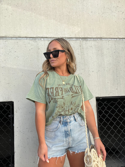 BORN TO BE WILD AND FREE TEE OLIVE