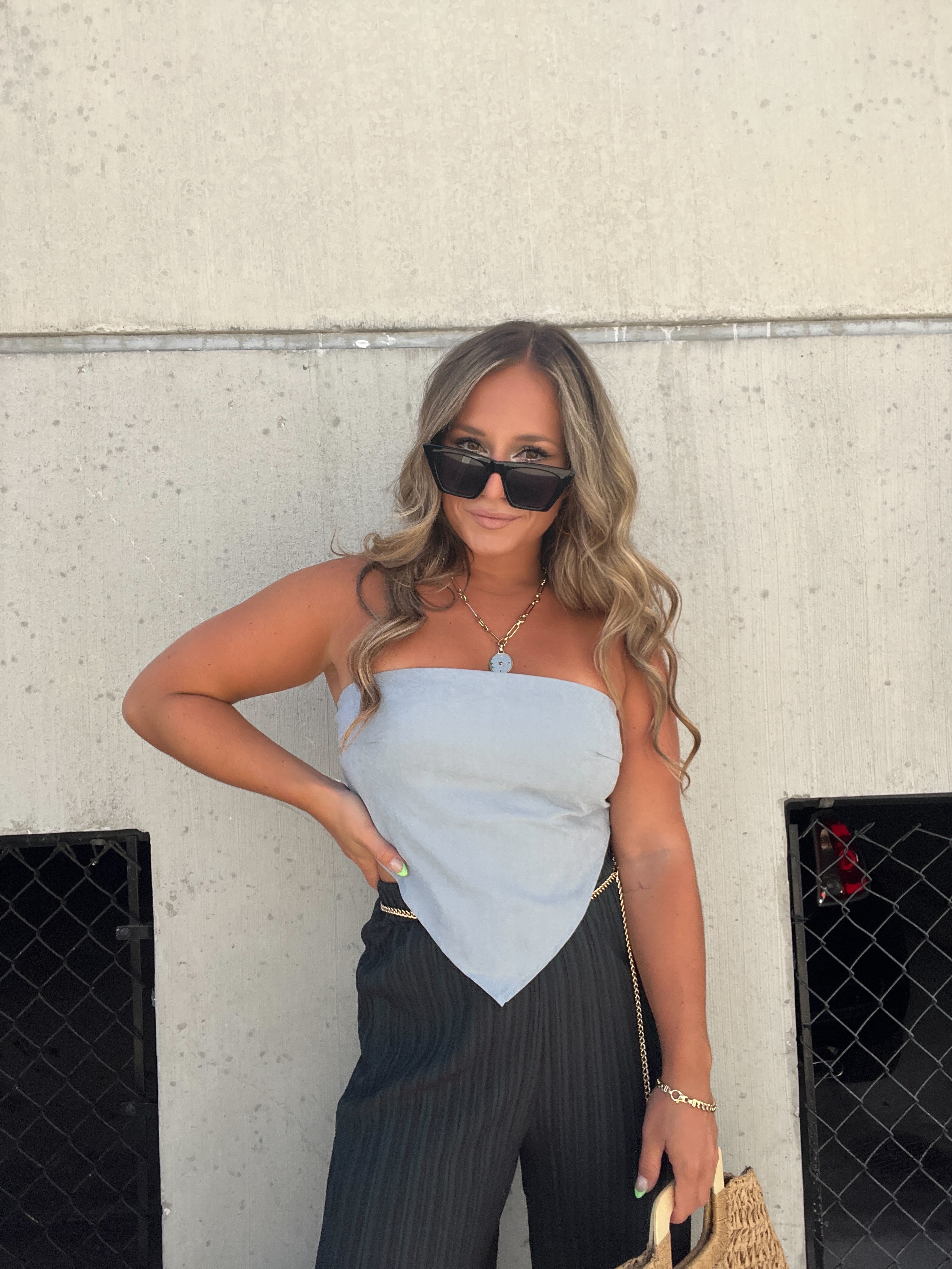 SECOND CHANCES SCARF TOP DENIM