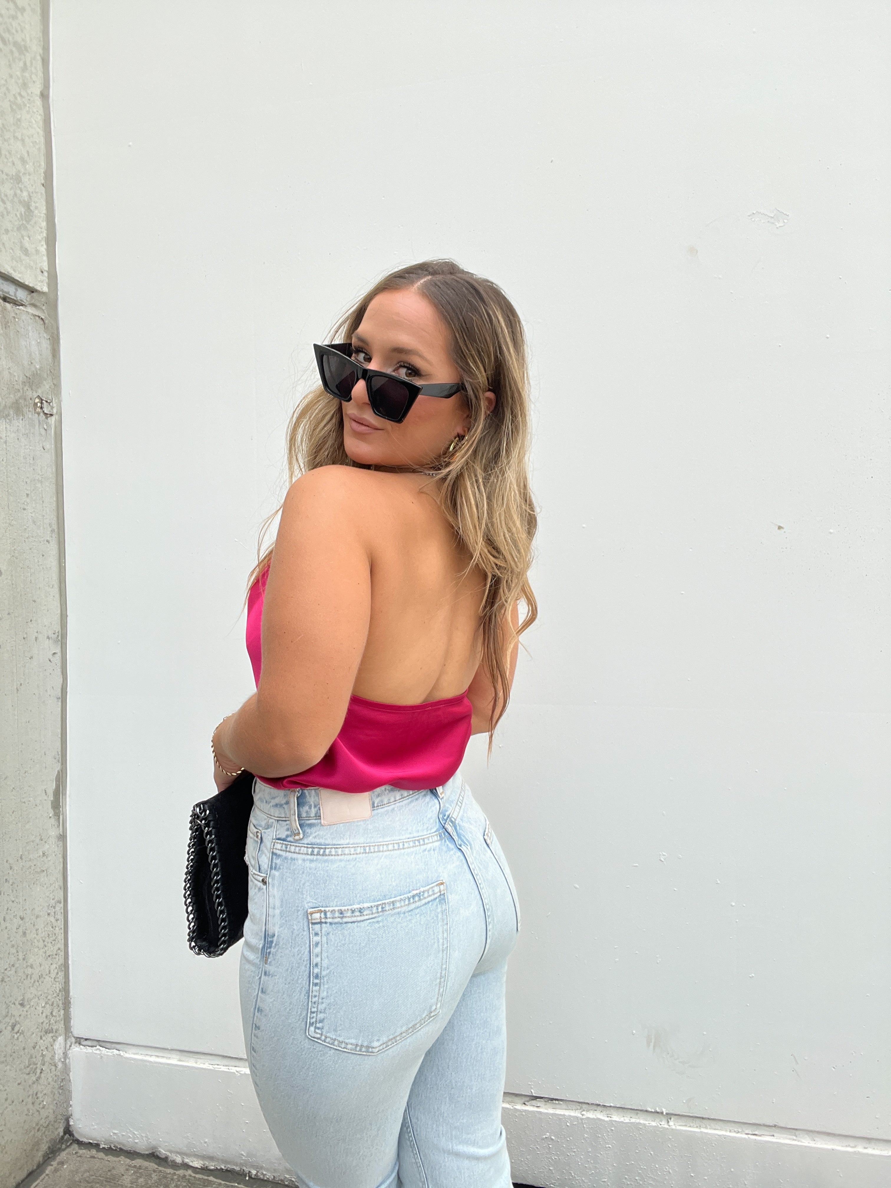 SATIN COWL NECK HALTER MAGENTA