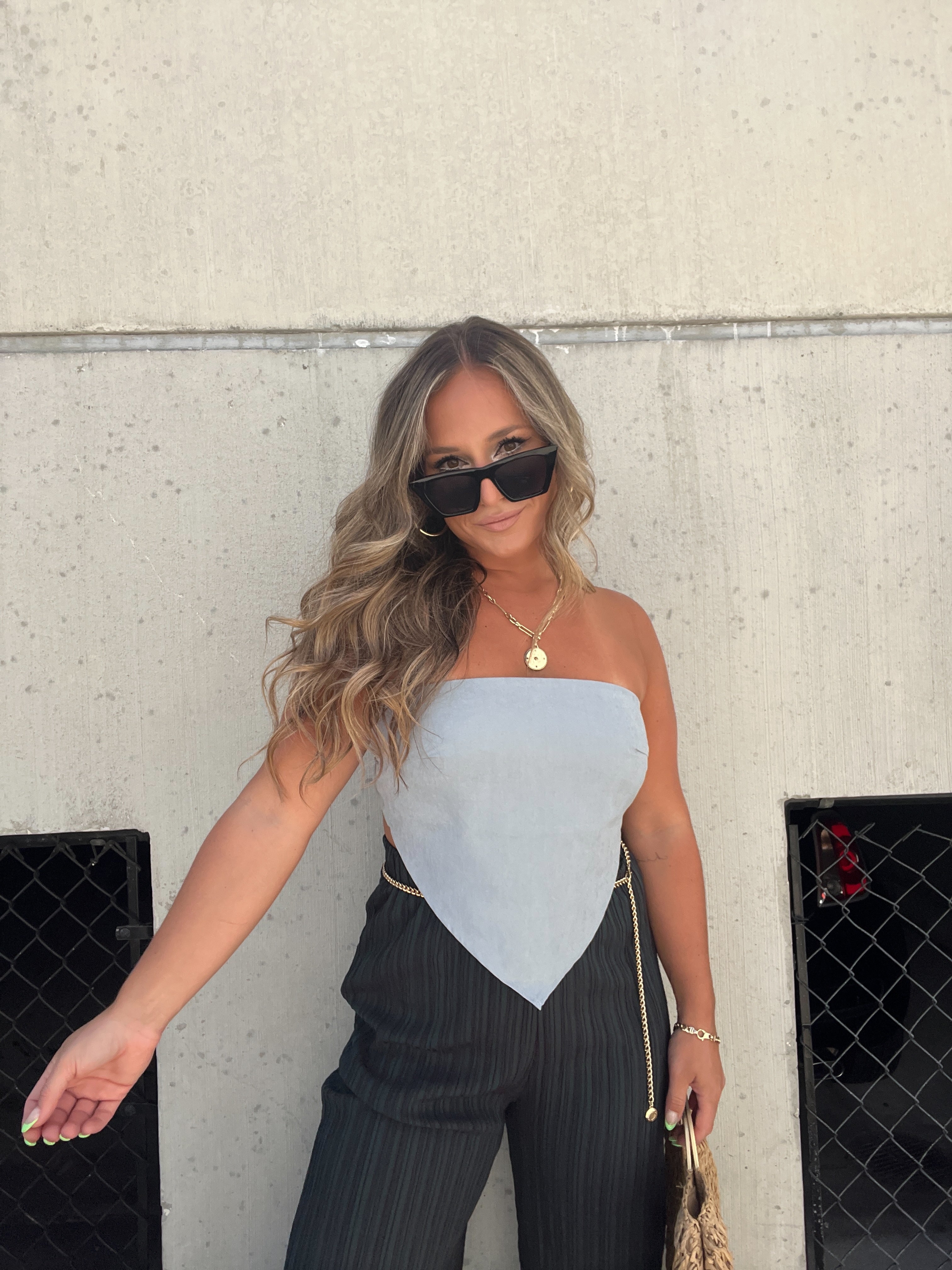 SECOND CHANCES SCARF TOP DENIM