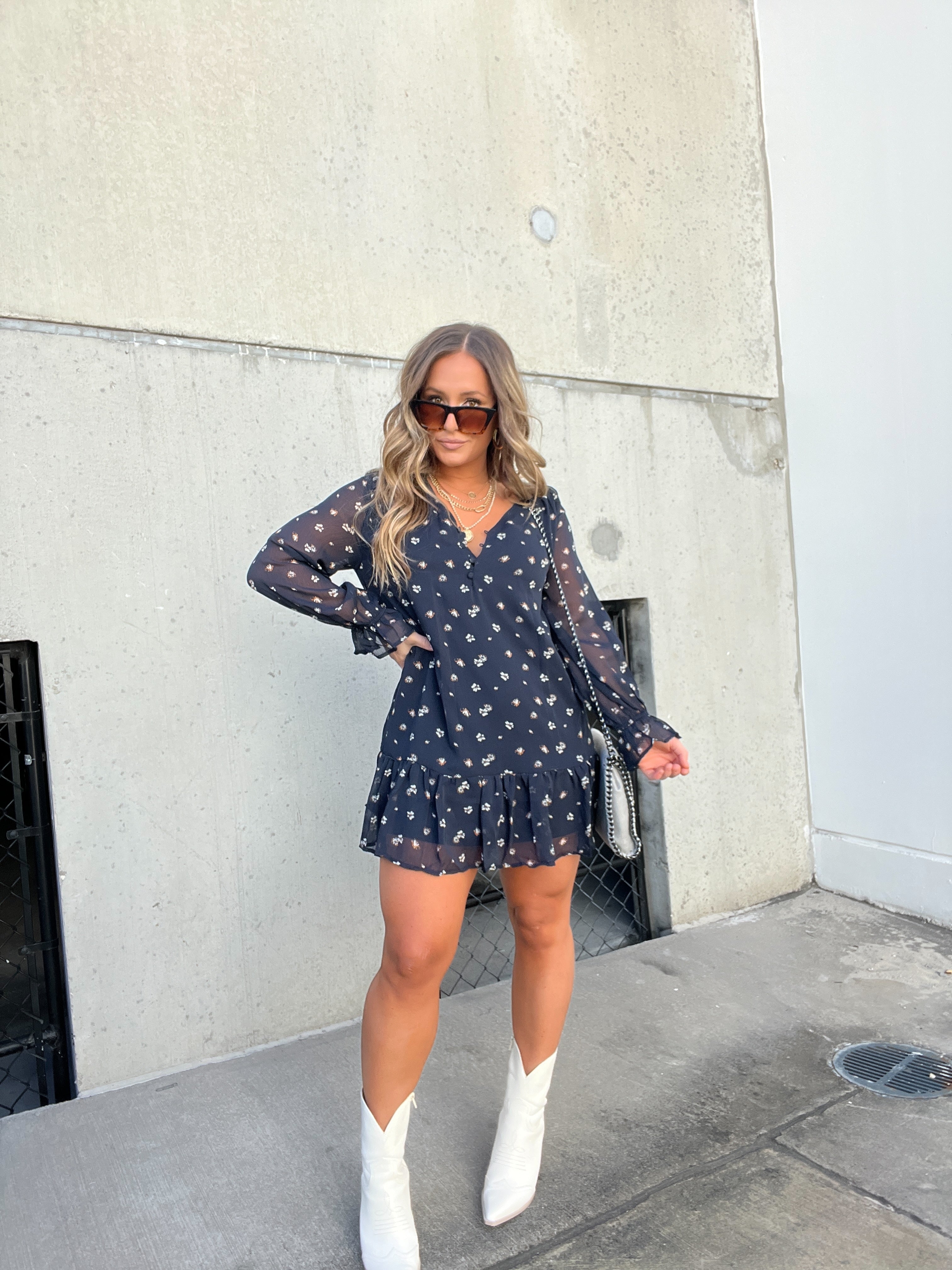 Taylor Chiffon Floral Dress Navy