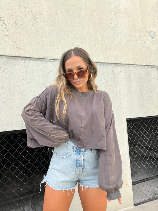 SYDNI OVERSIZED TOP DEEP CHARCOAL