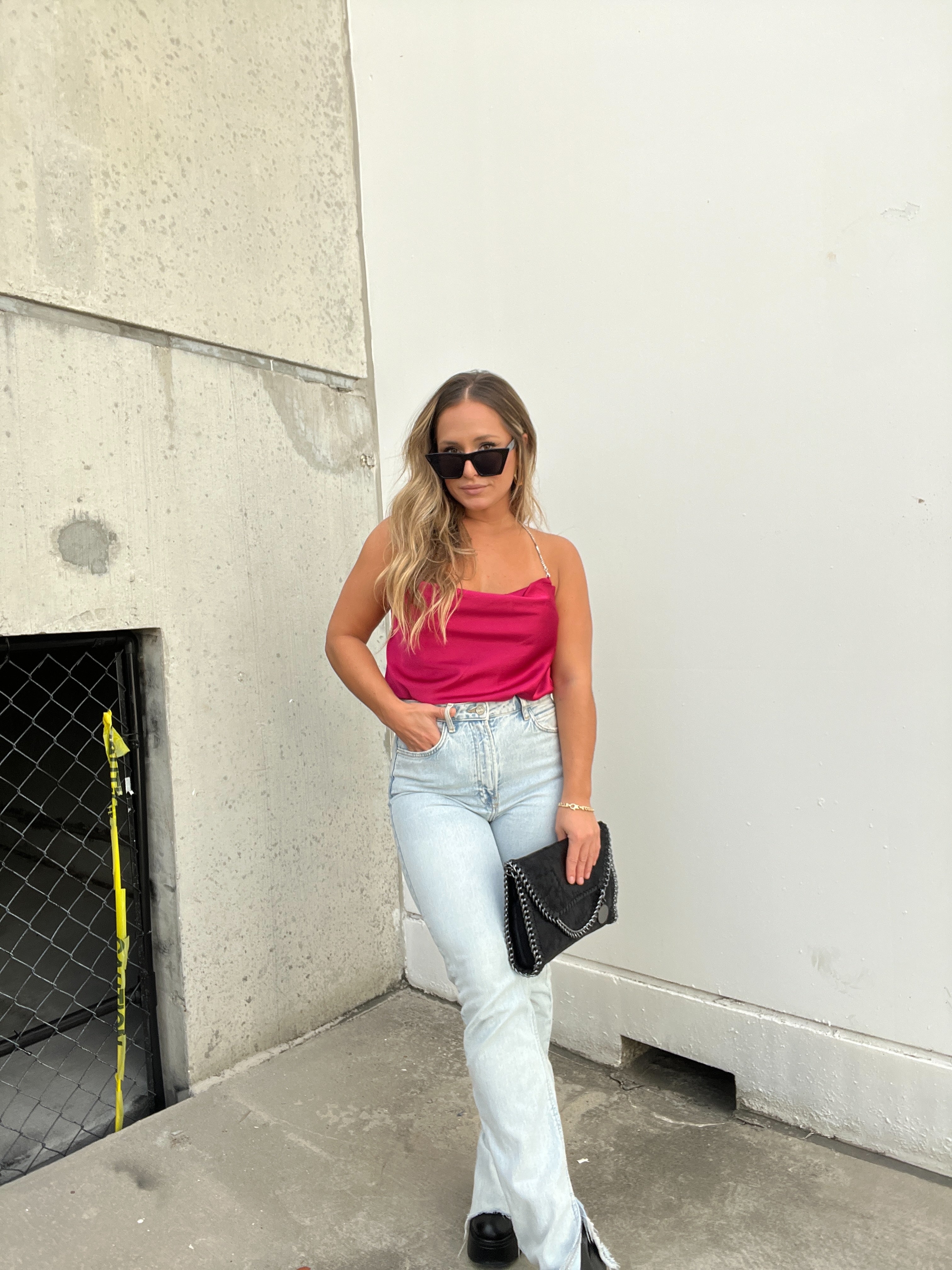 SATIN COWL NECK HALTER MAGENTA