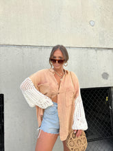 Load image into Gallery viewer, DUSTY PEACH CROCHET SLEEVE BUTTON UP
