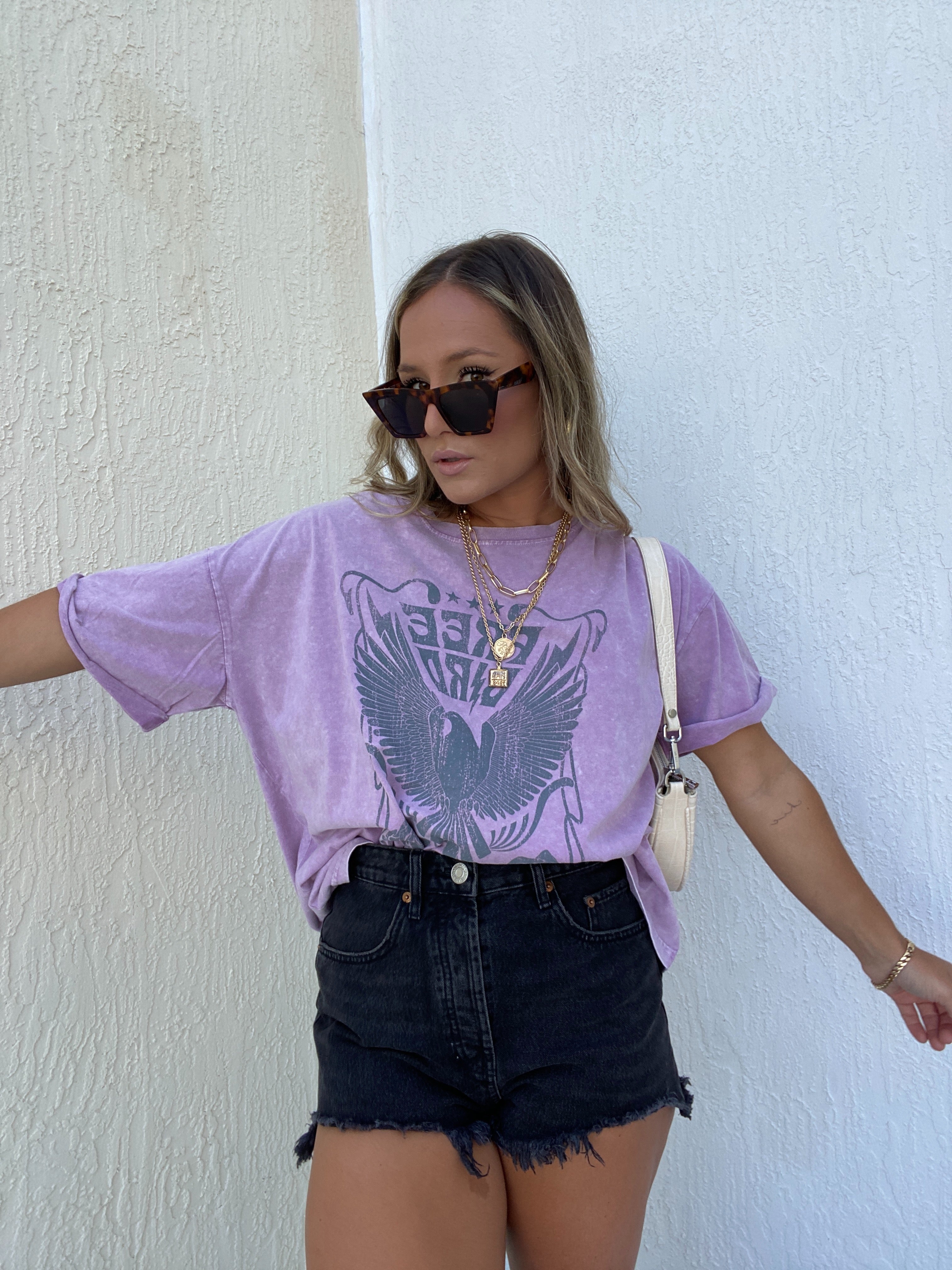 Washed Free Bird Graphic Tee Lavender
