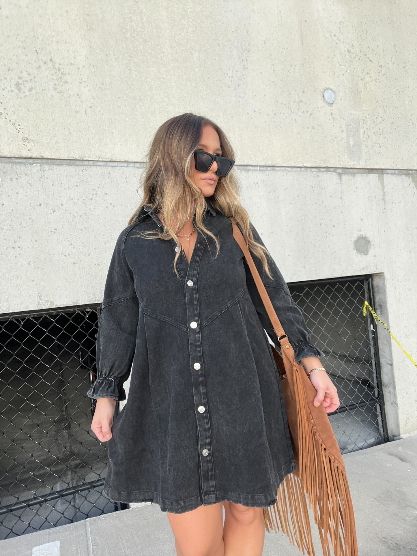 Downtown Denim Dress Black