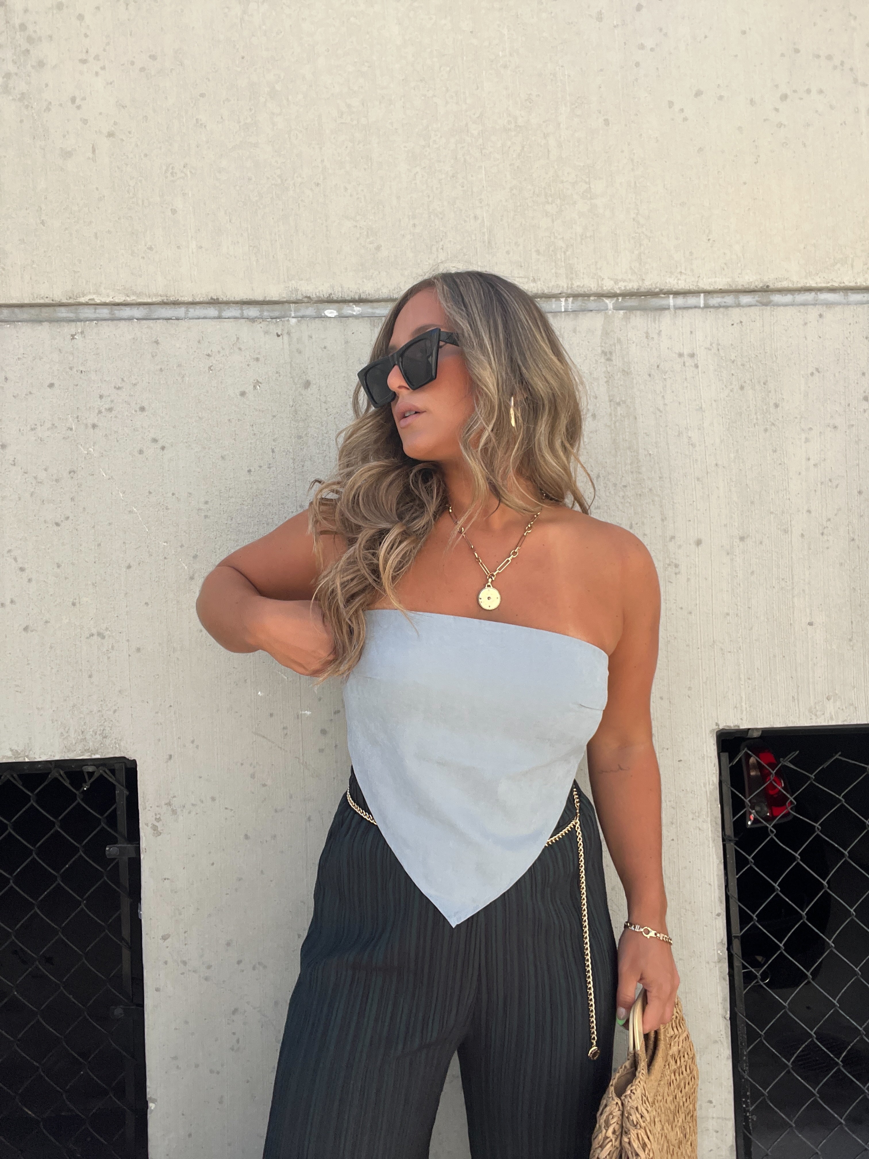 SECOND CHANCES SCARF TOP DENIM