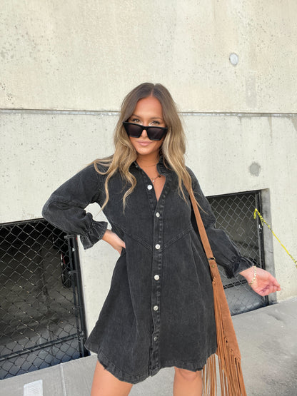 Downtown Denim Dress Black