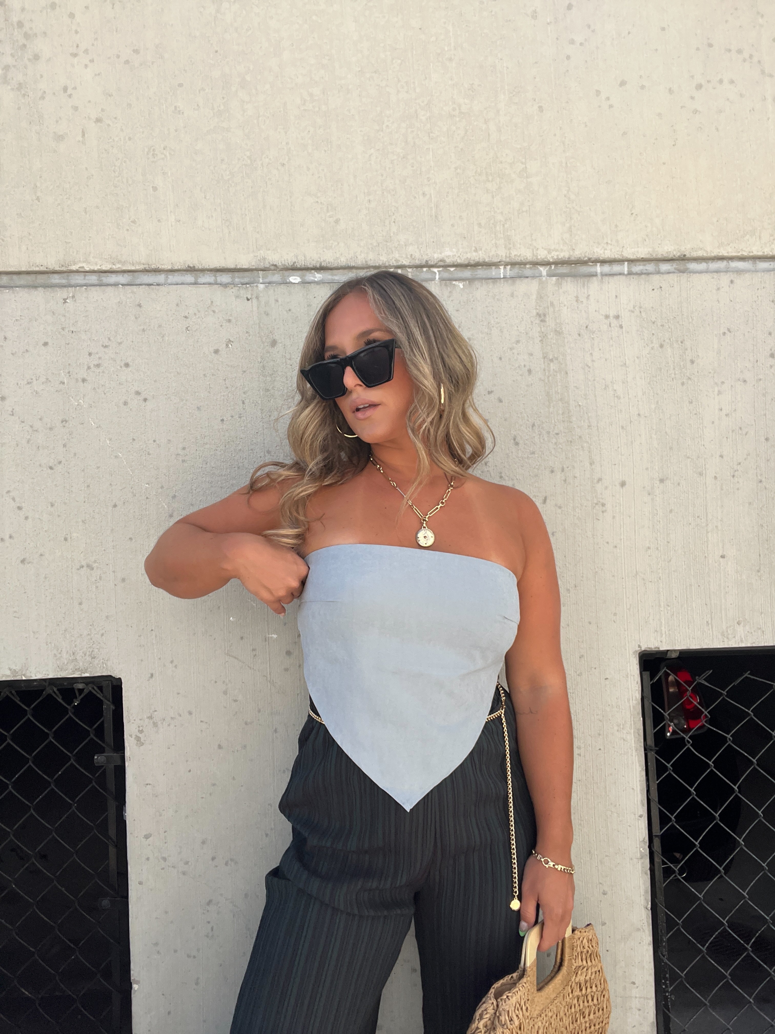 SECOND CHANCES SCARF TOP DENIM