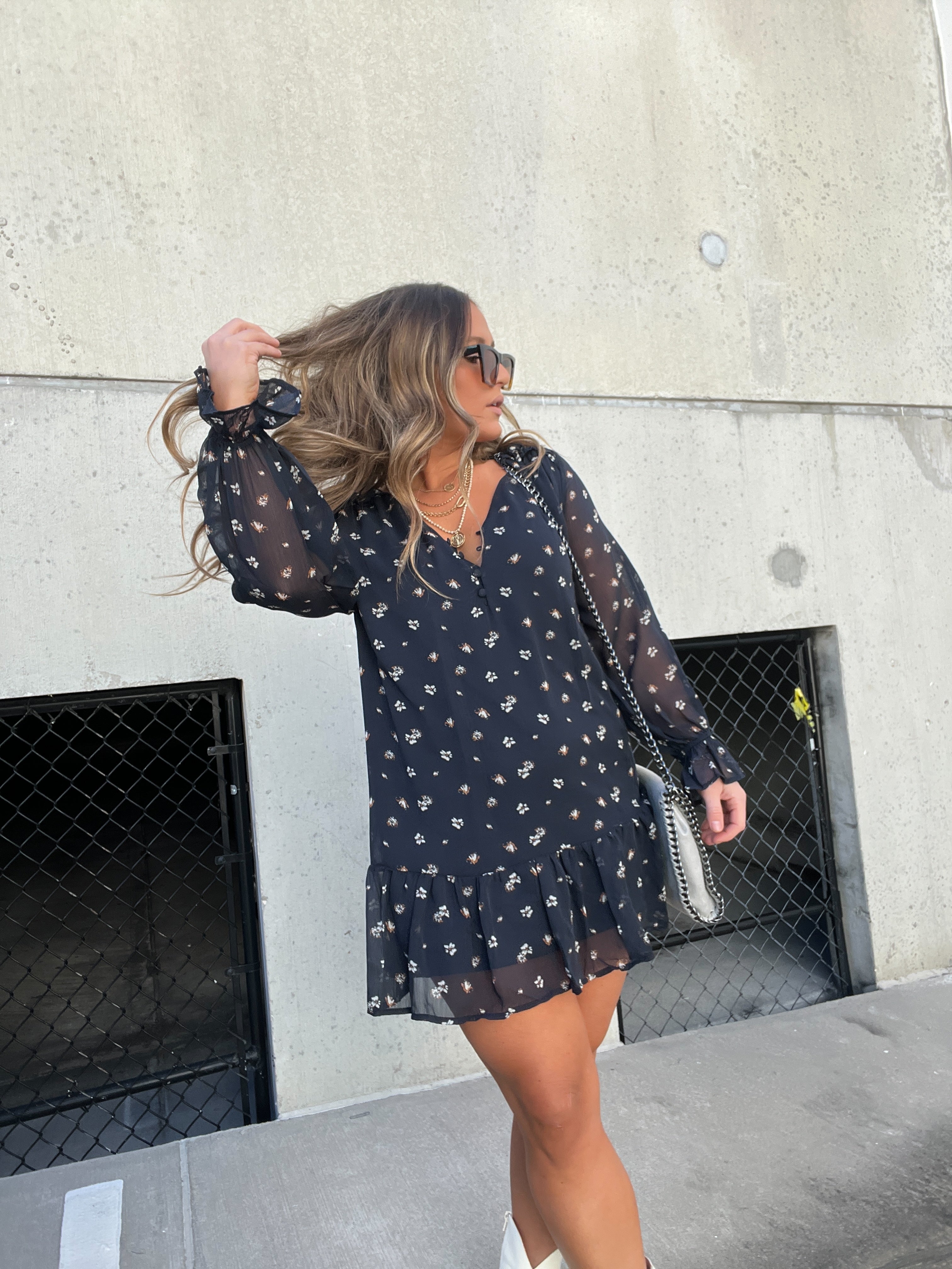 Taylor Chiffon Floral Dress Navy