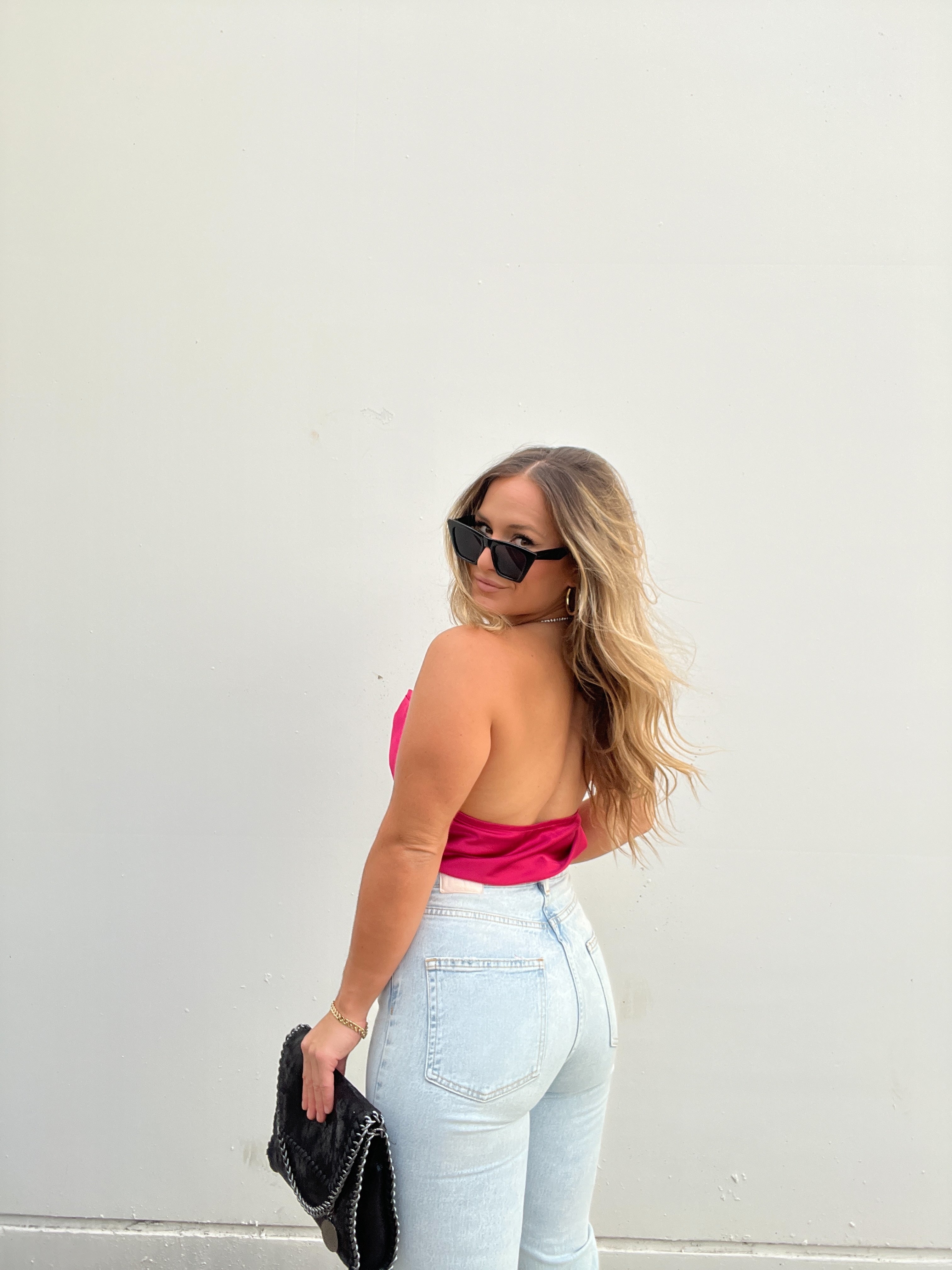 SATIN COWL NECK HALTER MAGENTA