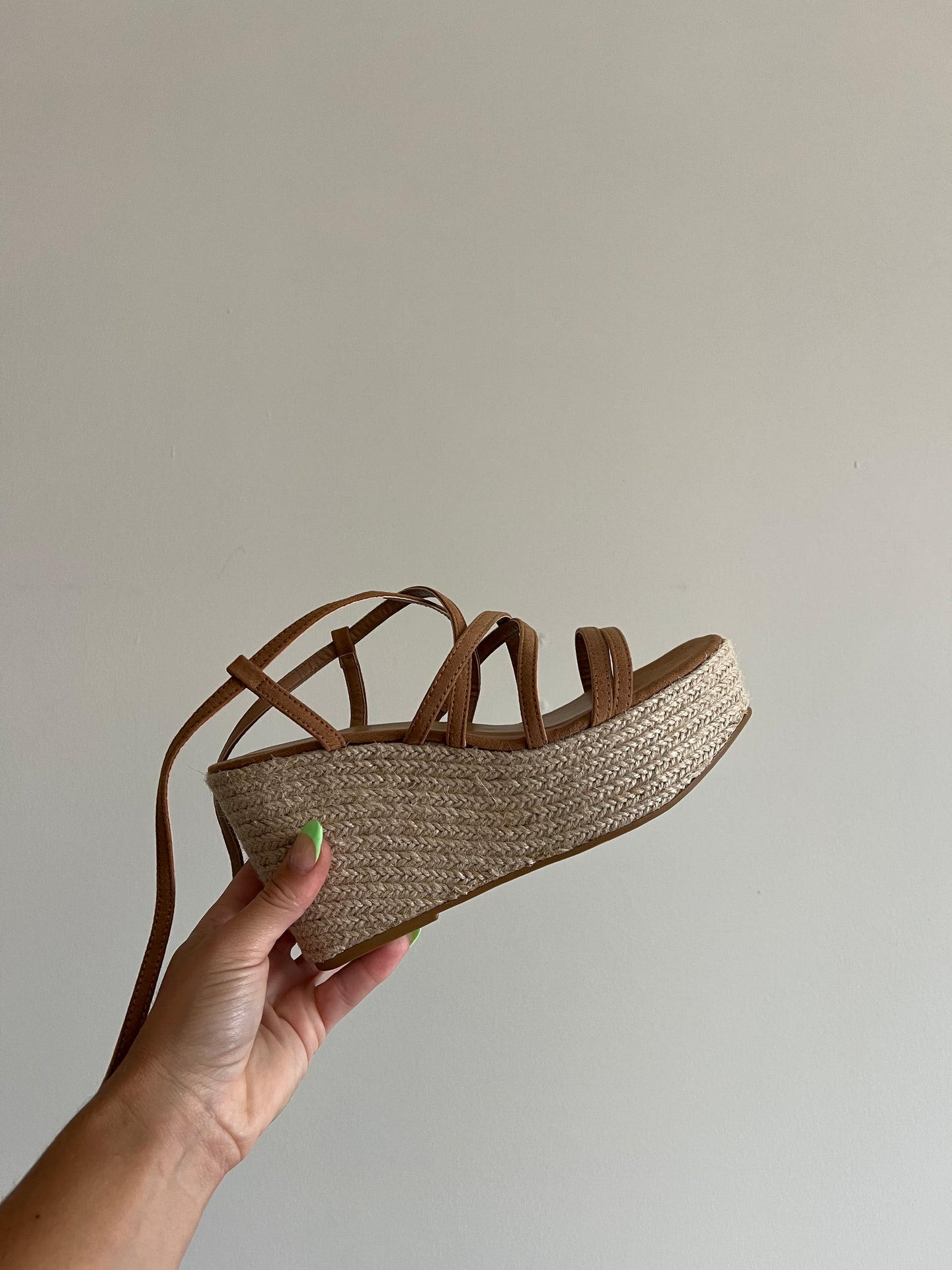 TAN SUEDE STRAPPY WEDGES