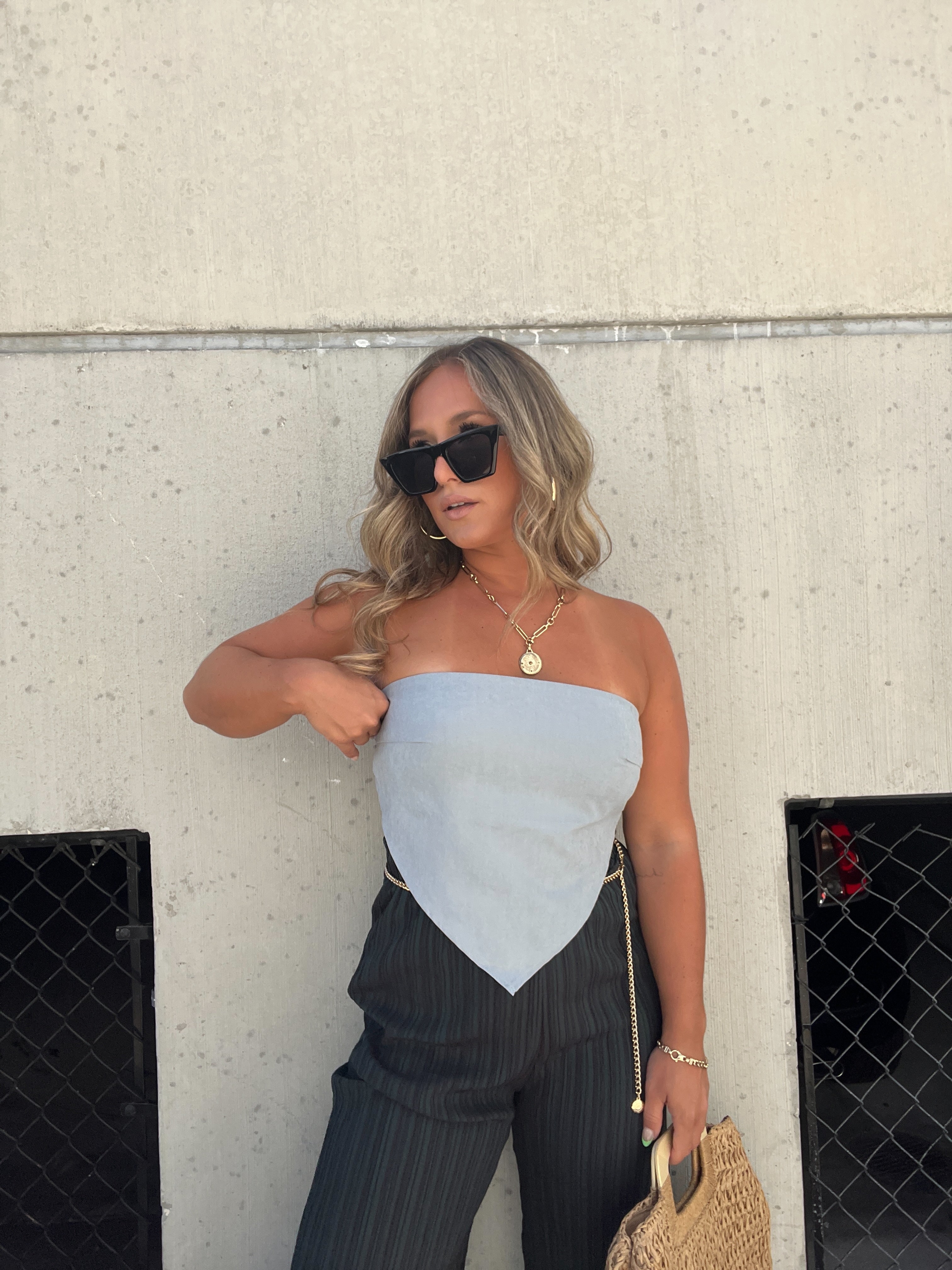 SECOND CHANCES SCARF TOP DENIM