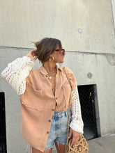 Load image into Gallery viewer, DUSTY PEACH CROCHET SLEEVE BUTTON UP
