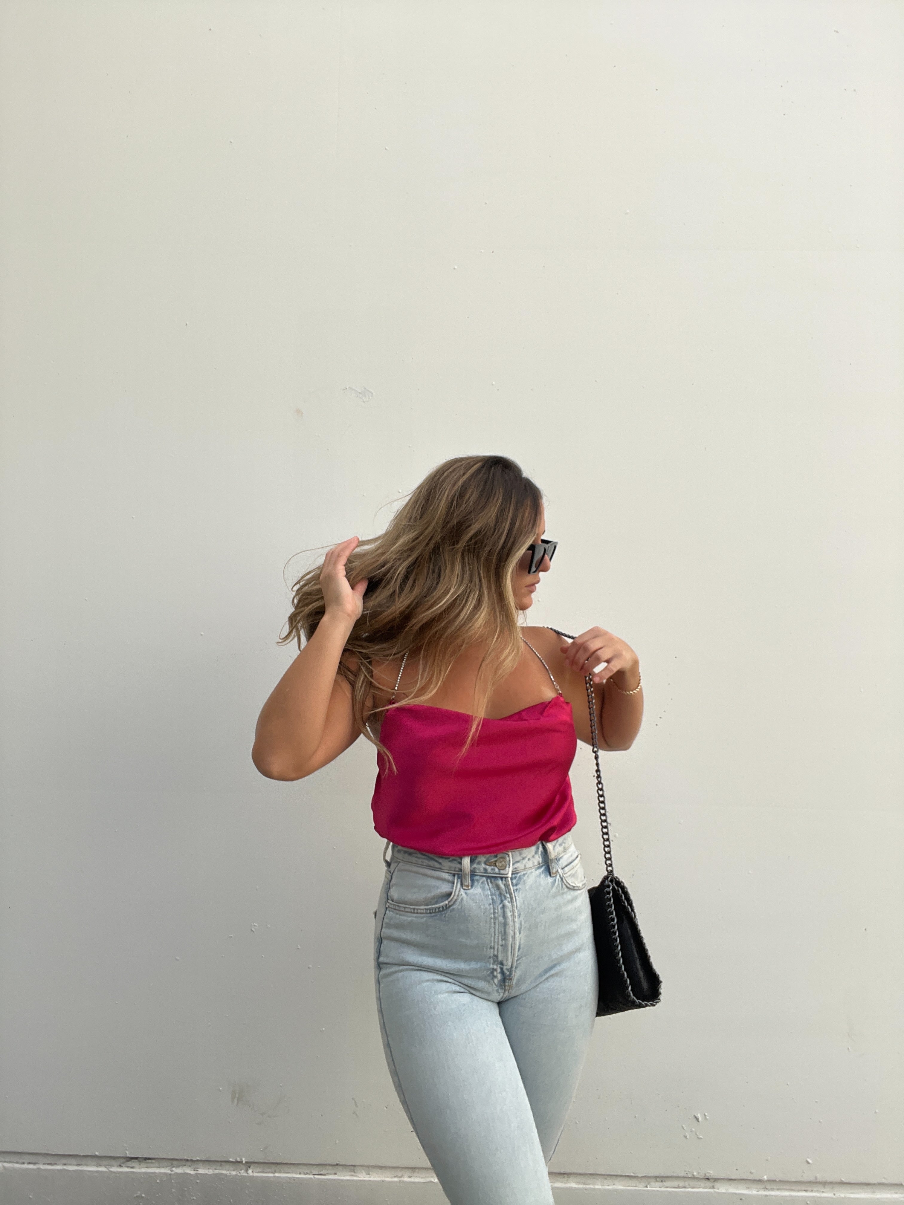 SATIN COWL NECK HALTER MAGENTA