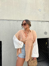 Load image into Gallery viewer, DUSTY PEACH CROCHET SLEEVE BUTTON UP
