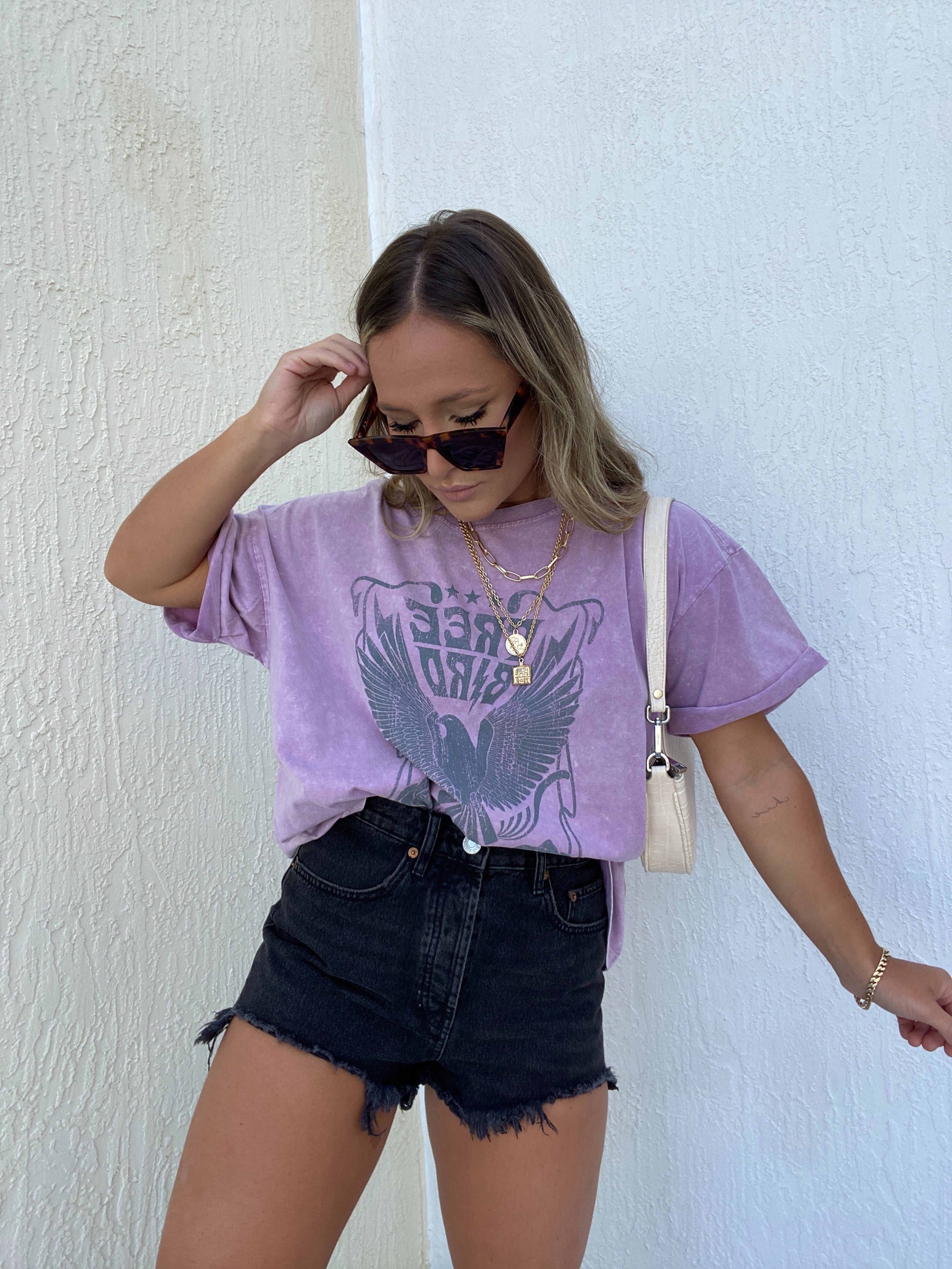 Washed Free Bird Graphic Tee Lavender