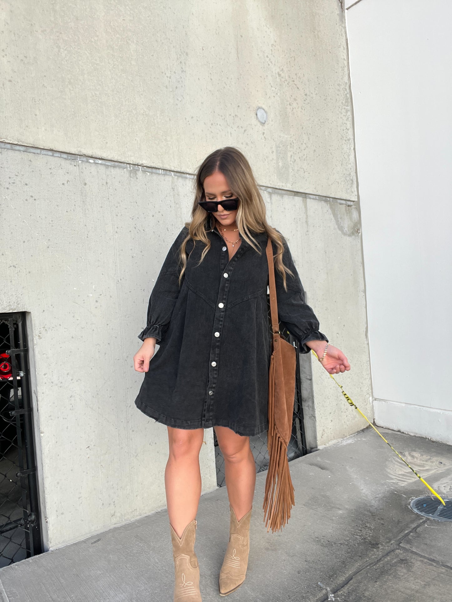 Downtown Denim Dress Black