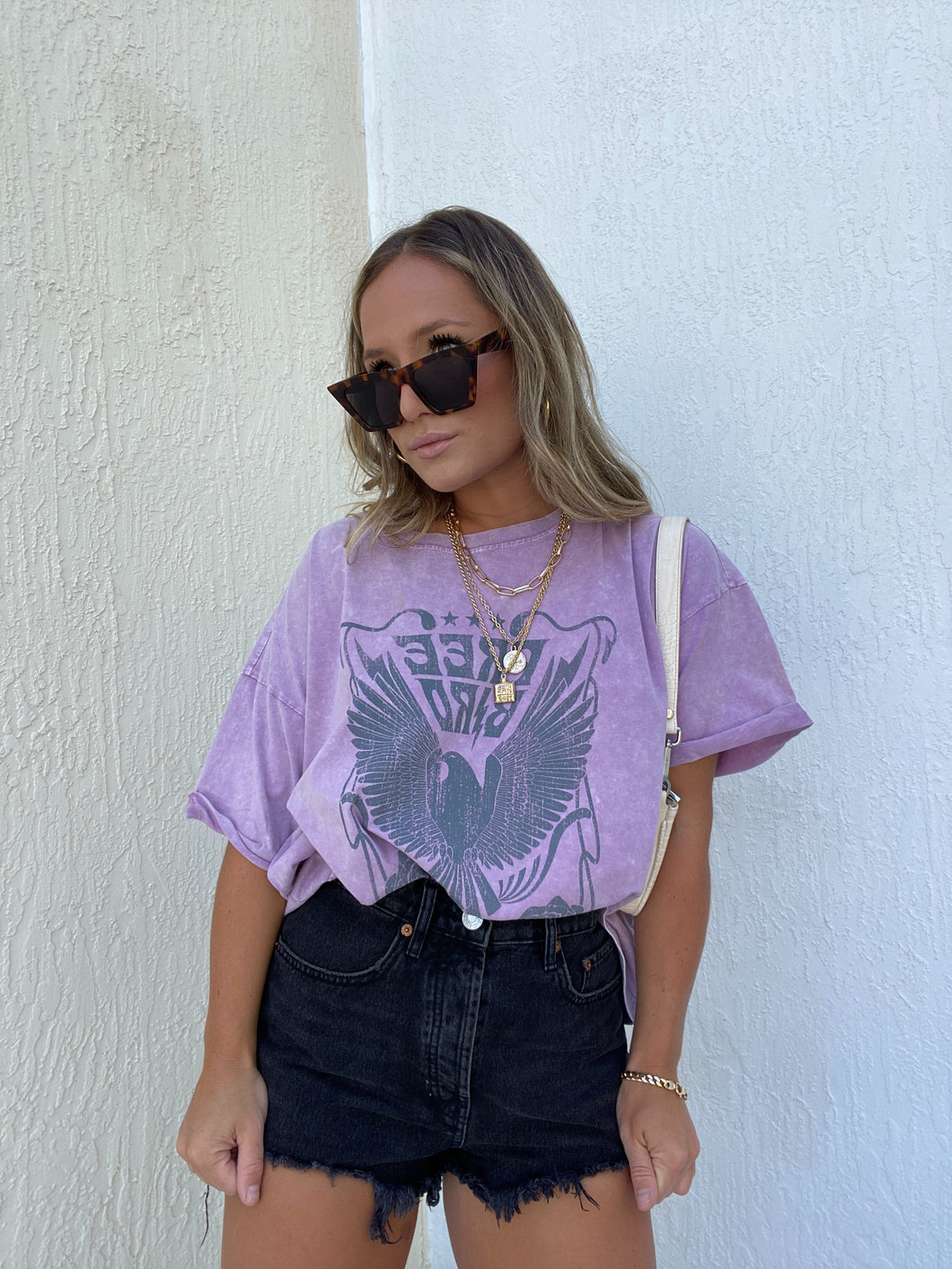 WASHED FREE BIRD GRAPHIC TEE LAVENDER