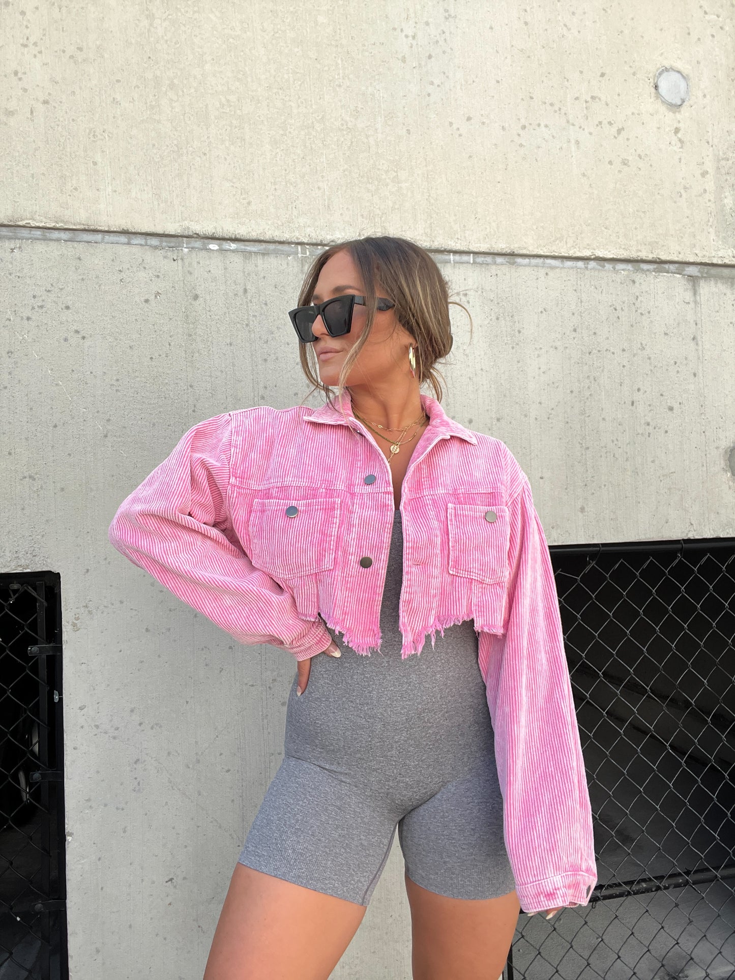 AUDREY CROPPED CORD JACKET PINK