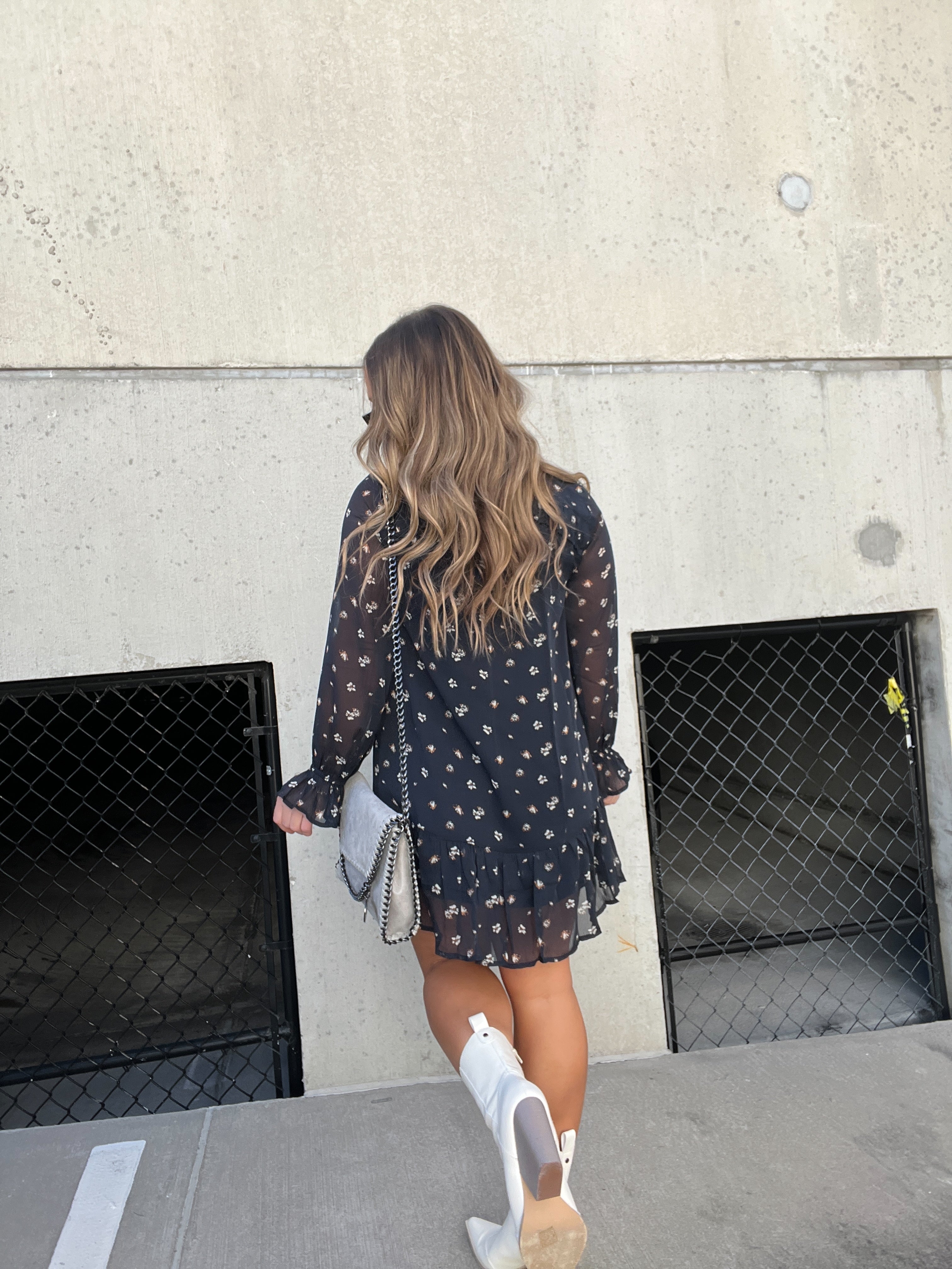 Taylor Chiffon Floral Dress Navy