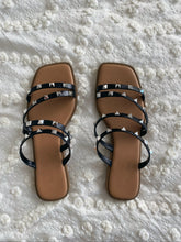 Load image into Gallery viewer, STUDDED SQUARE TOE SANDALS BLACK
