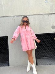 Neon pink denim dress best sale