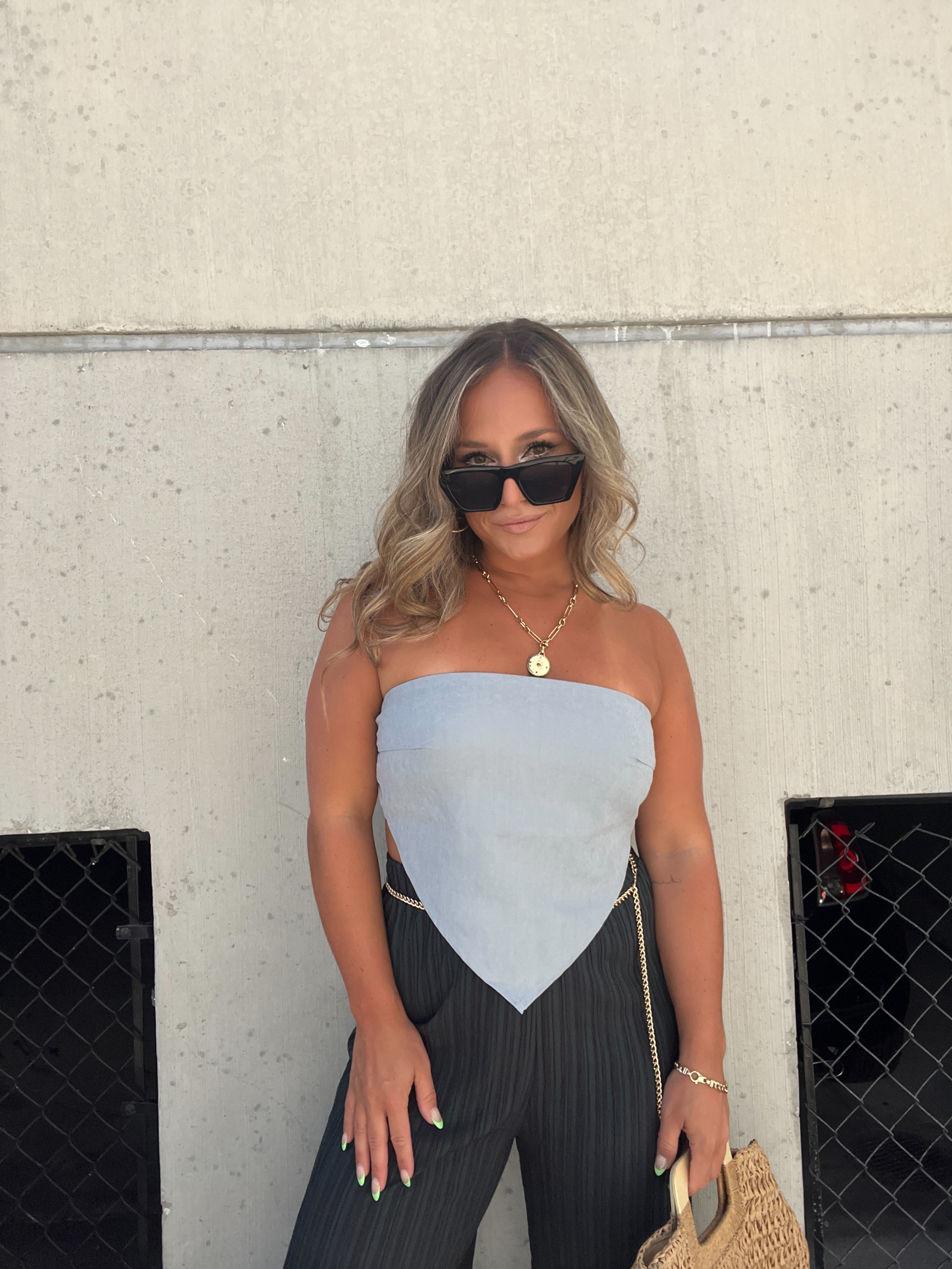 SECOND CHANCES SCARF TOP DENIM