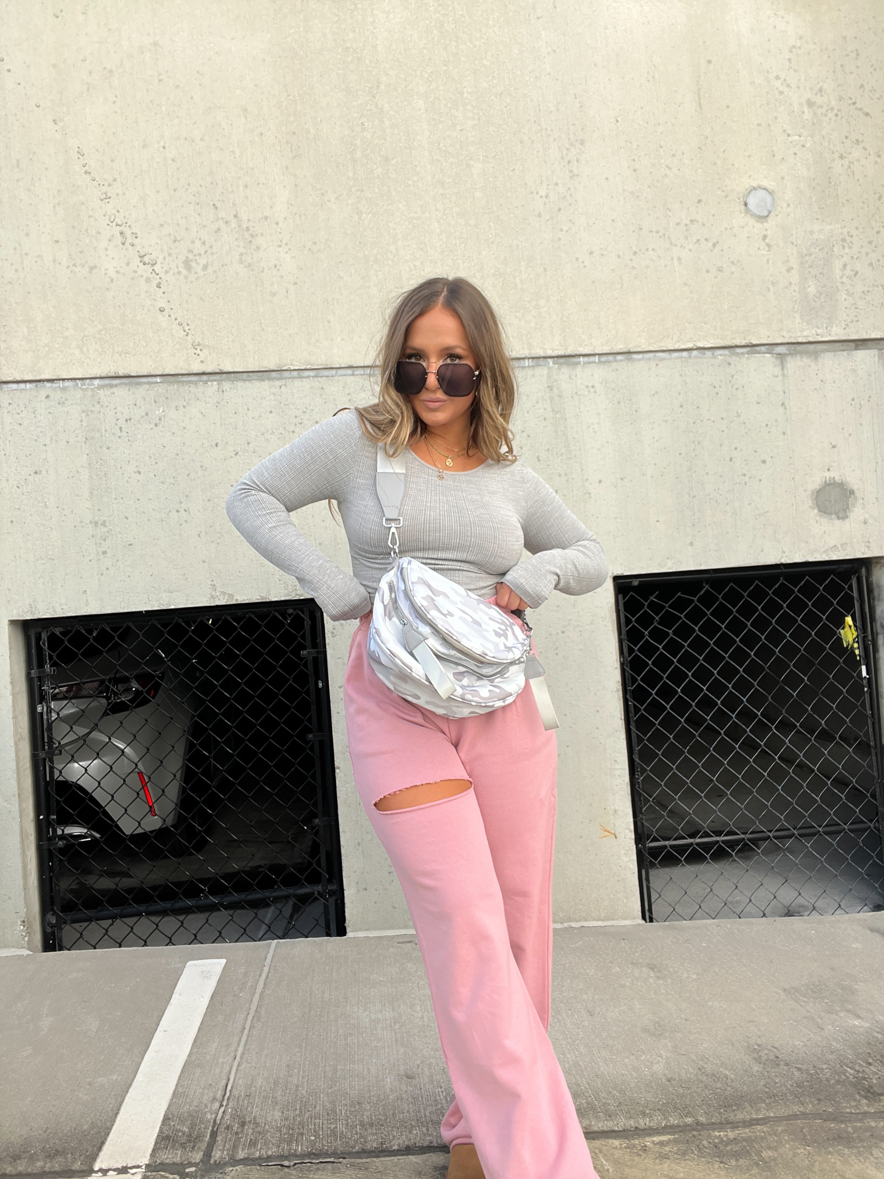 Grey/White Oversized Camo Belt Bag