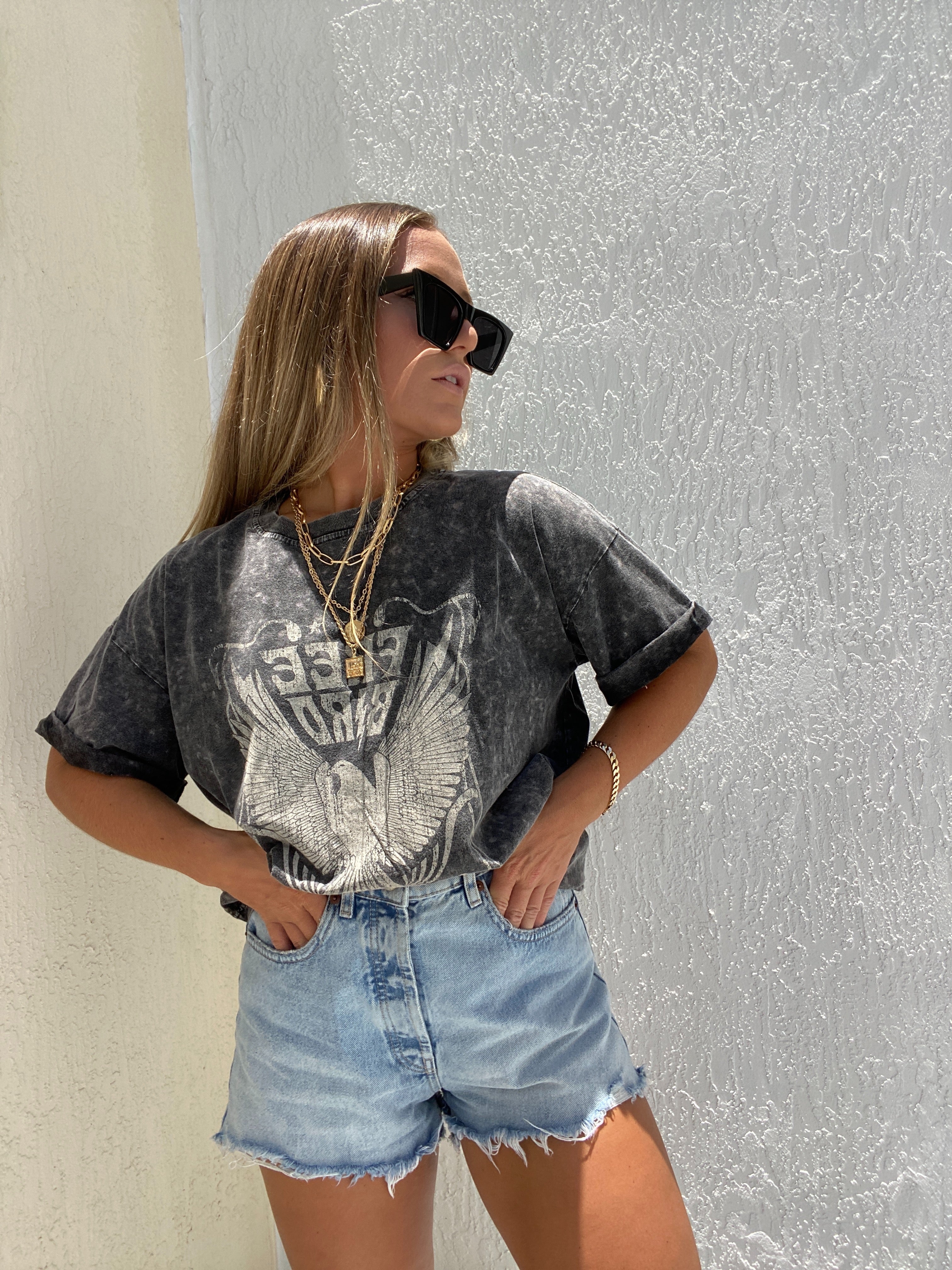 Washed Free Bird Graphic Tee Black