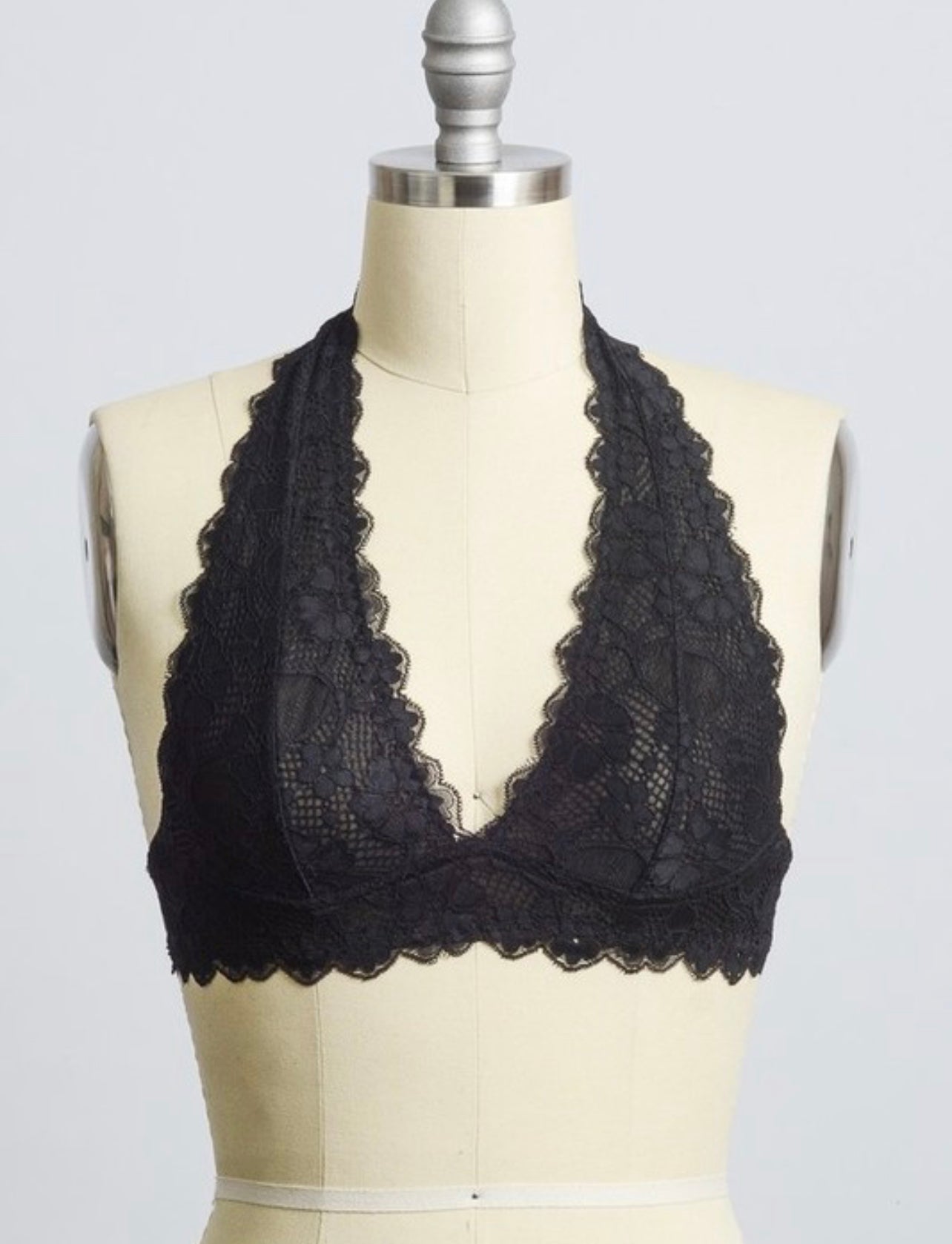 LACE HALTER BRALETTE BLACK