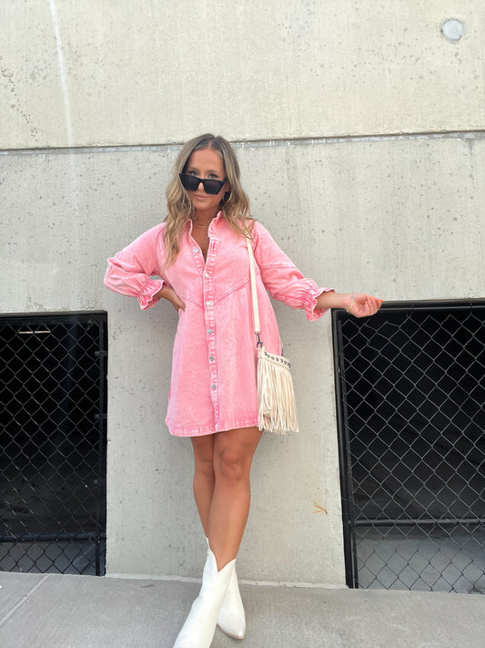 Pink Downtown Denim Dress
