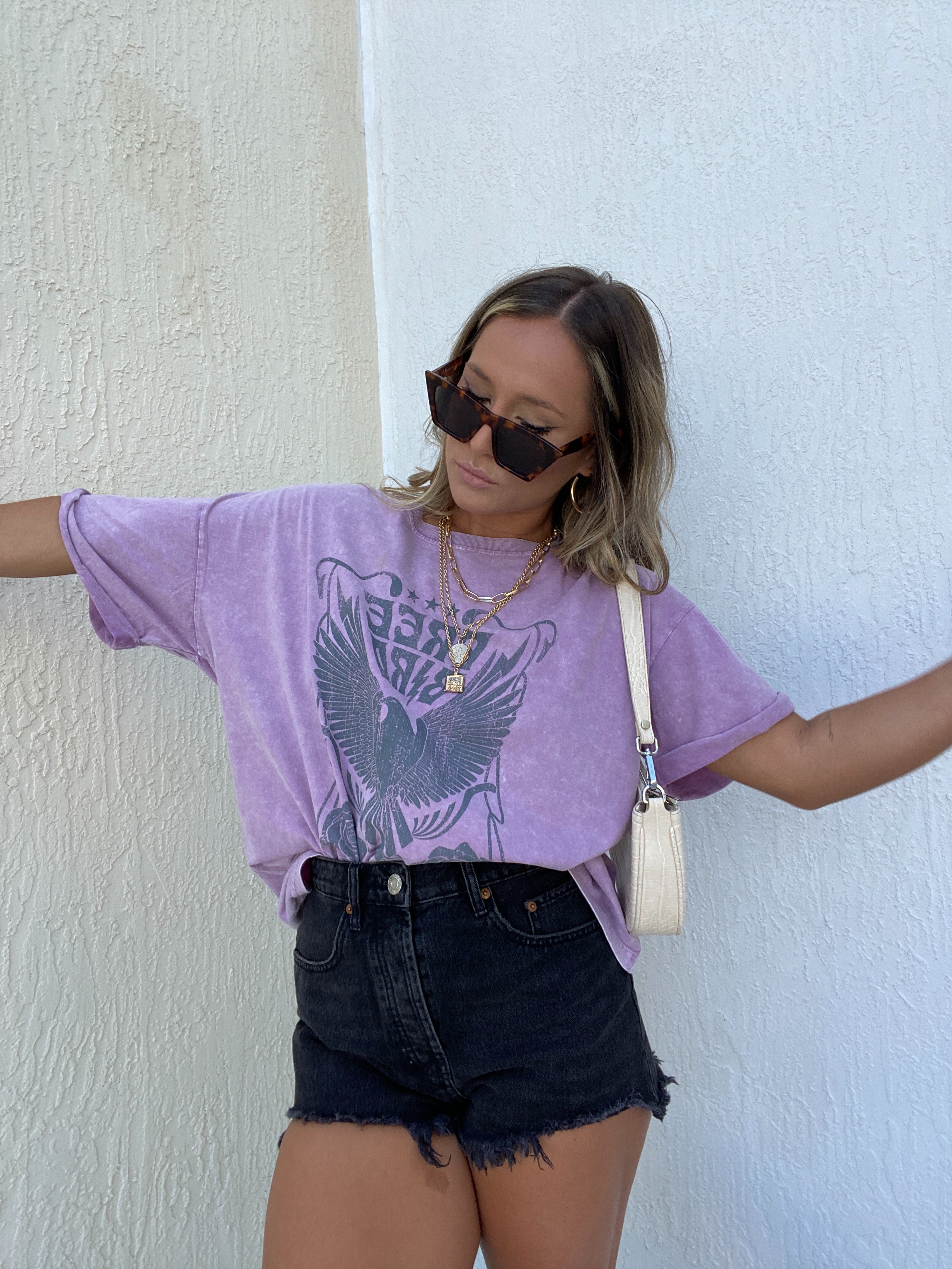 Washed Free Bird Graphic Tee Lavender