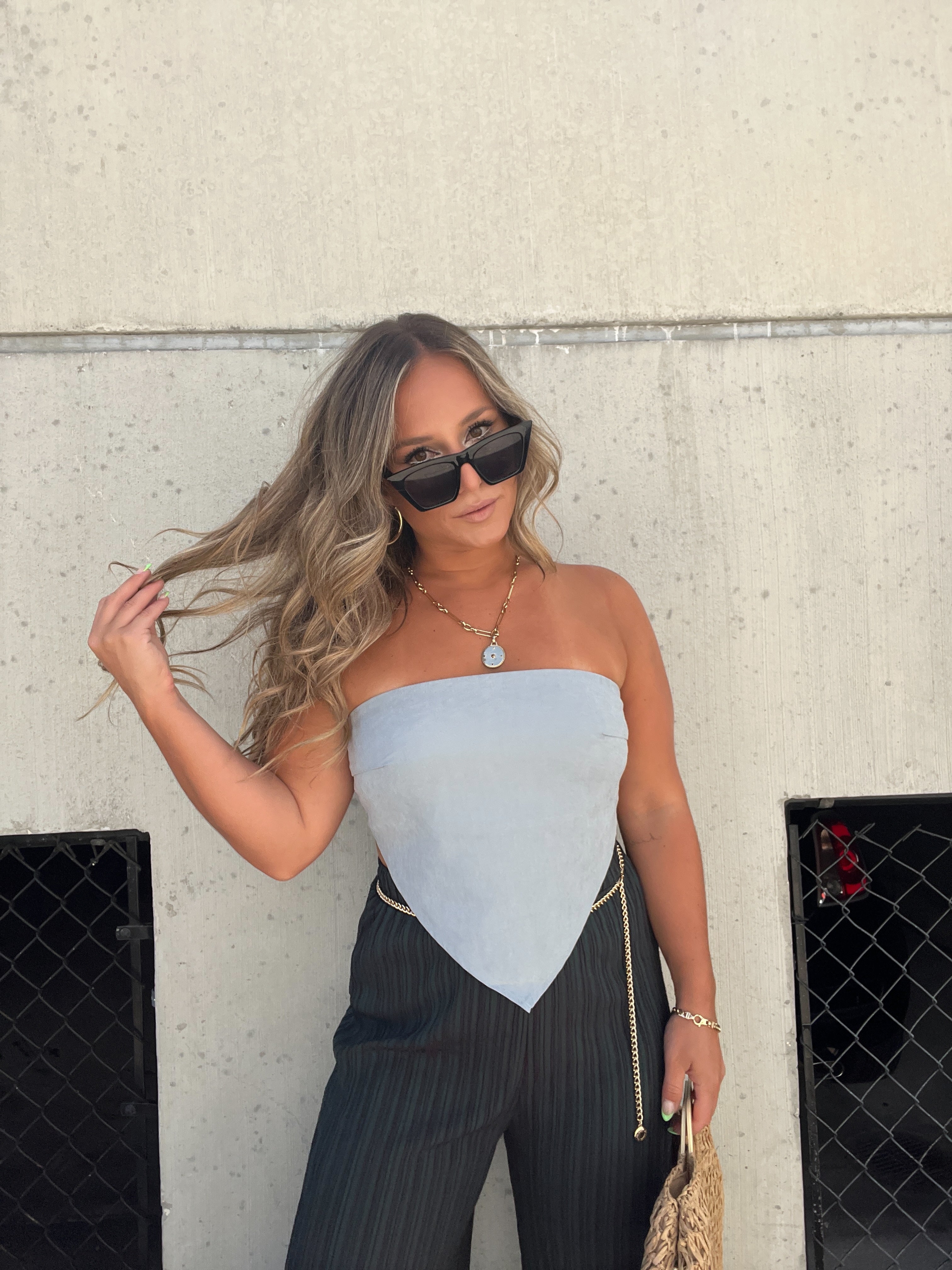 SECOND CHANCES SCARF TOP DENIM