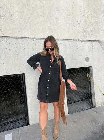 Downtown Denim Dress Black