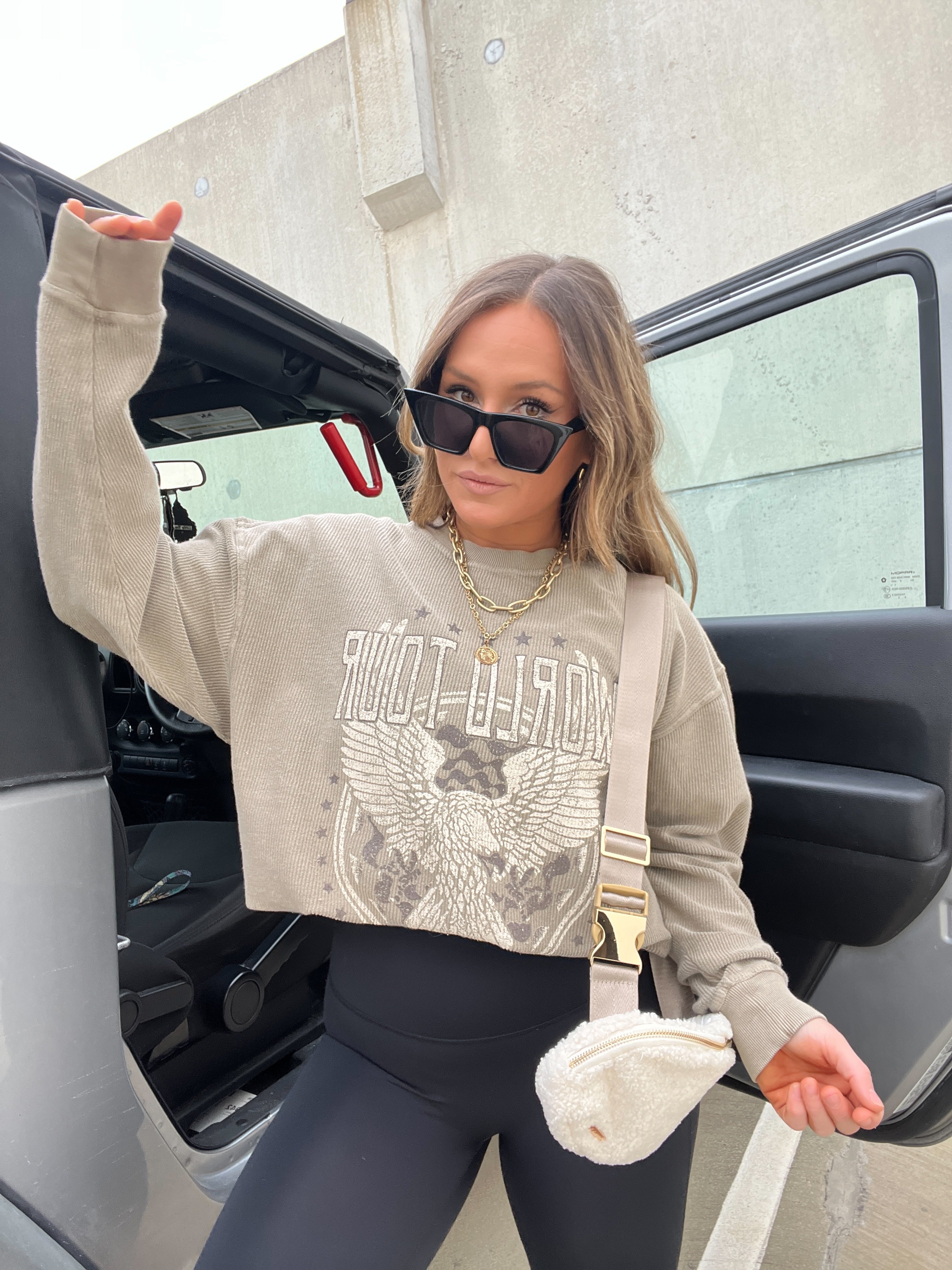 Rock n Roll Ribbed Crewneck Camel