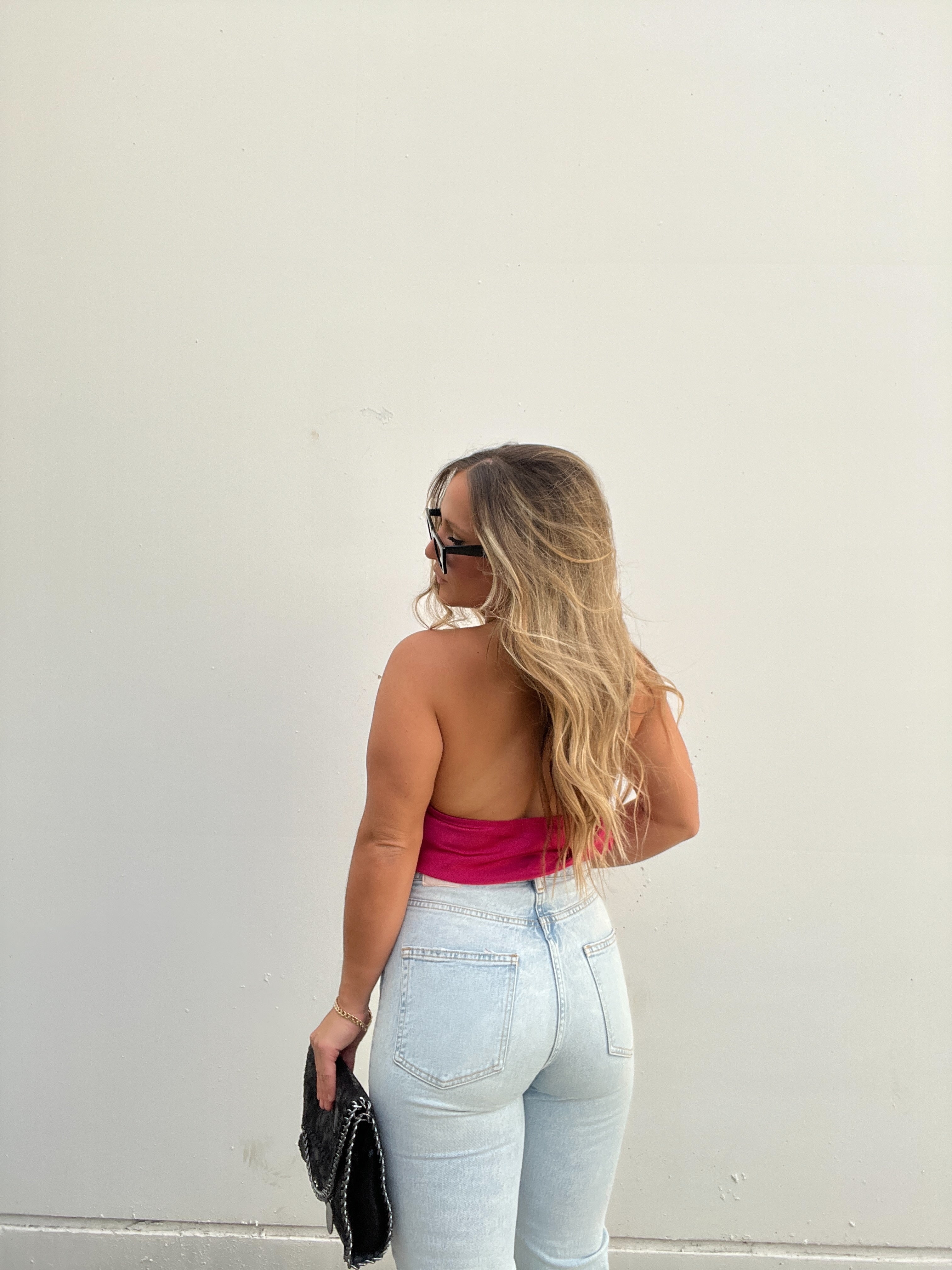 SATIN COWL NECK HALTER MAGENTA
