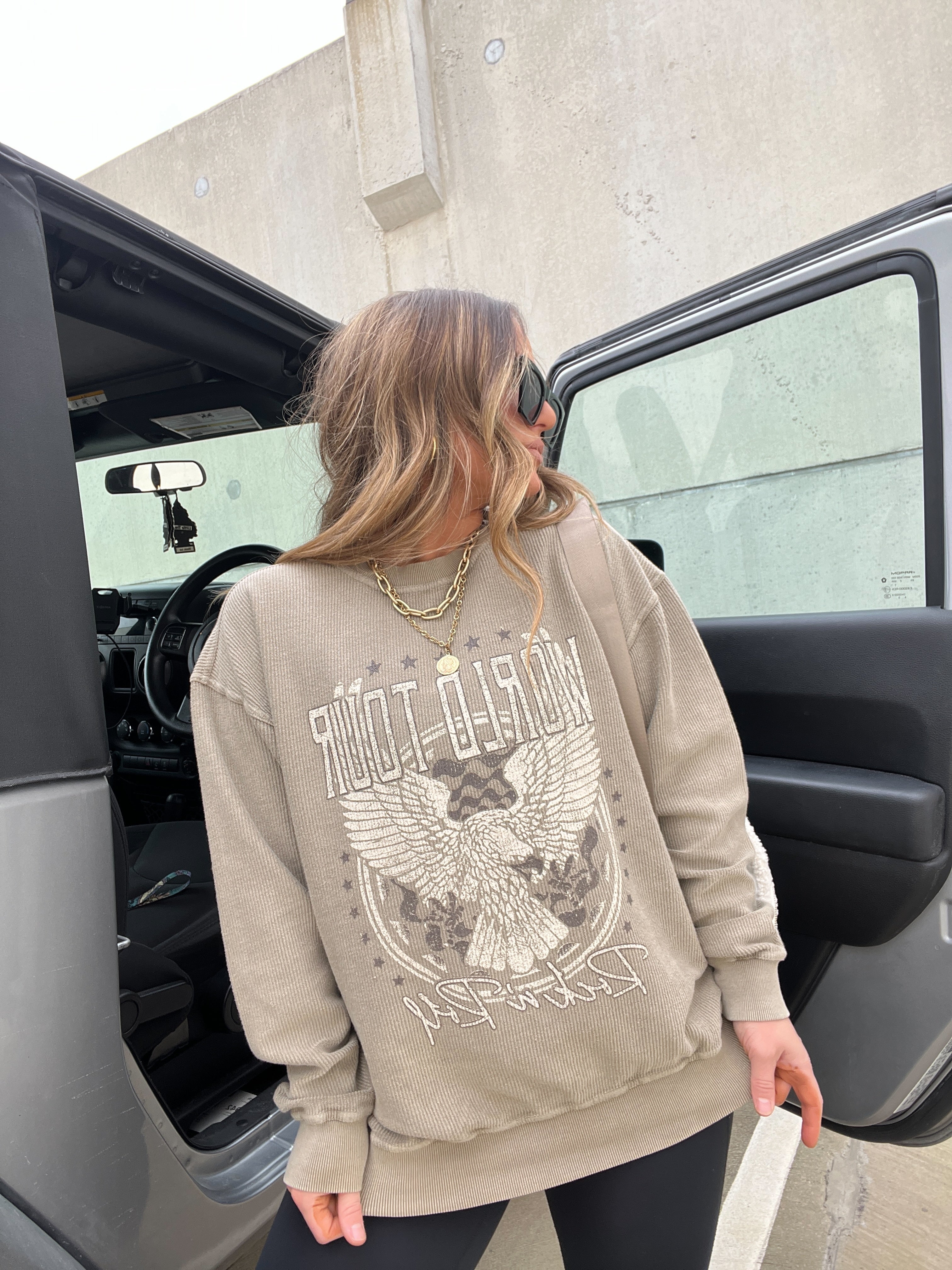 Rock n Roll Ribbed Crewneck Camel