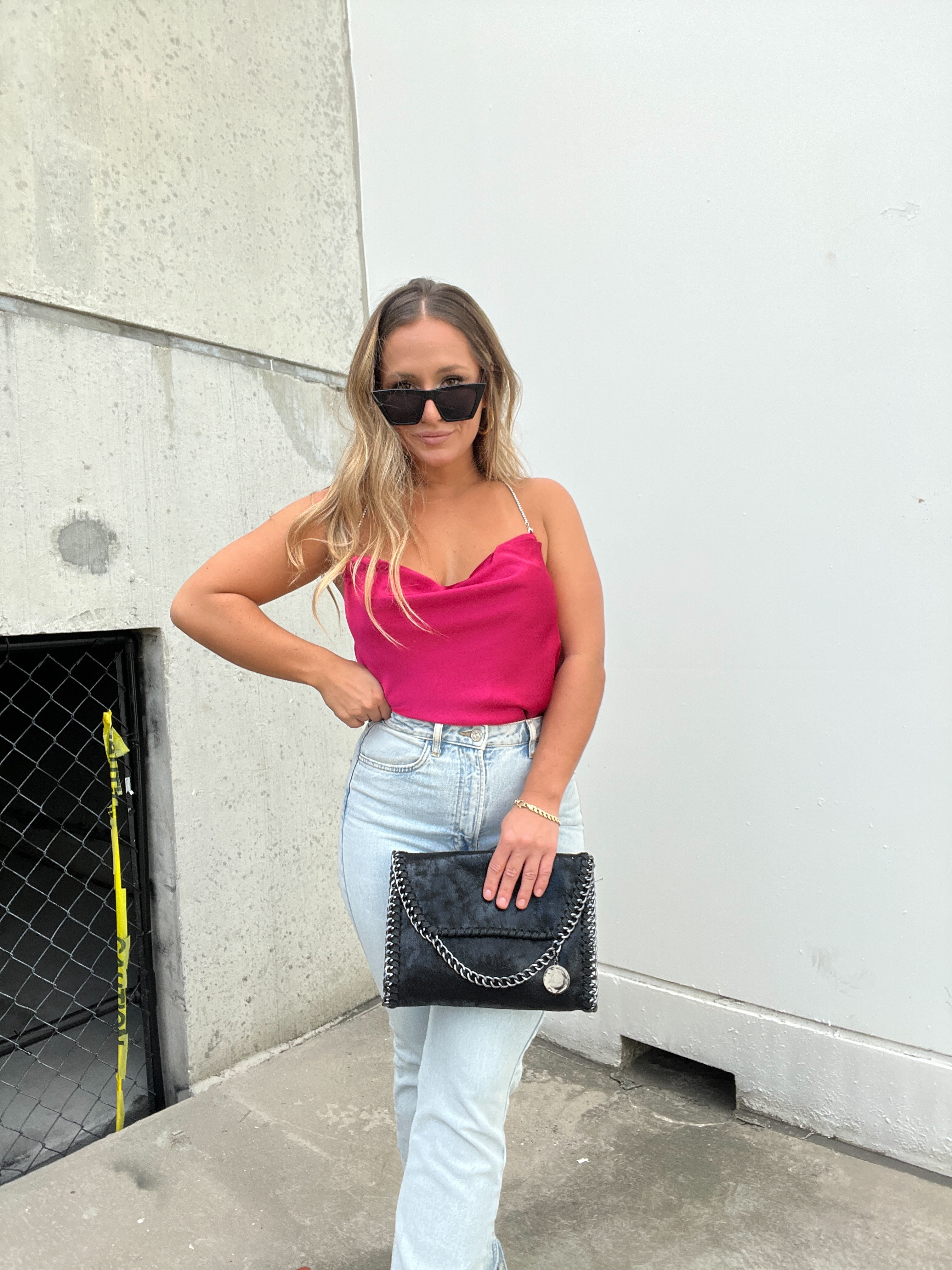 SATIN COWL NECK HALTER MAGENTA