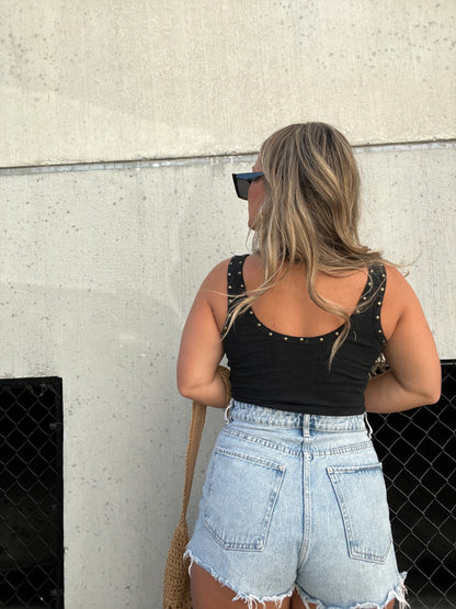 Scoop Neck Studded Tank Black