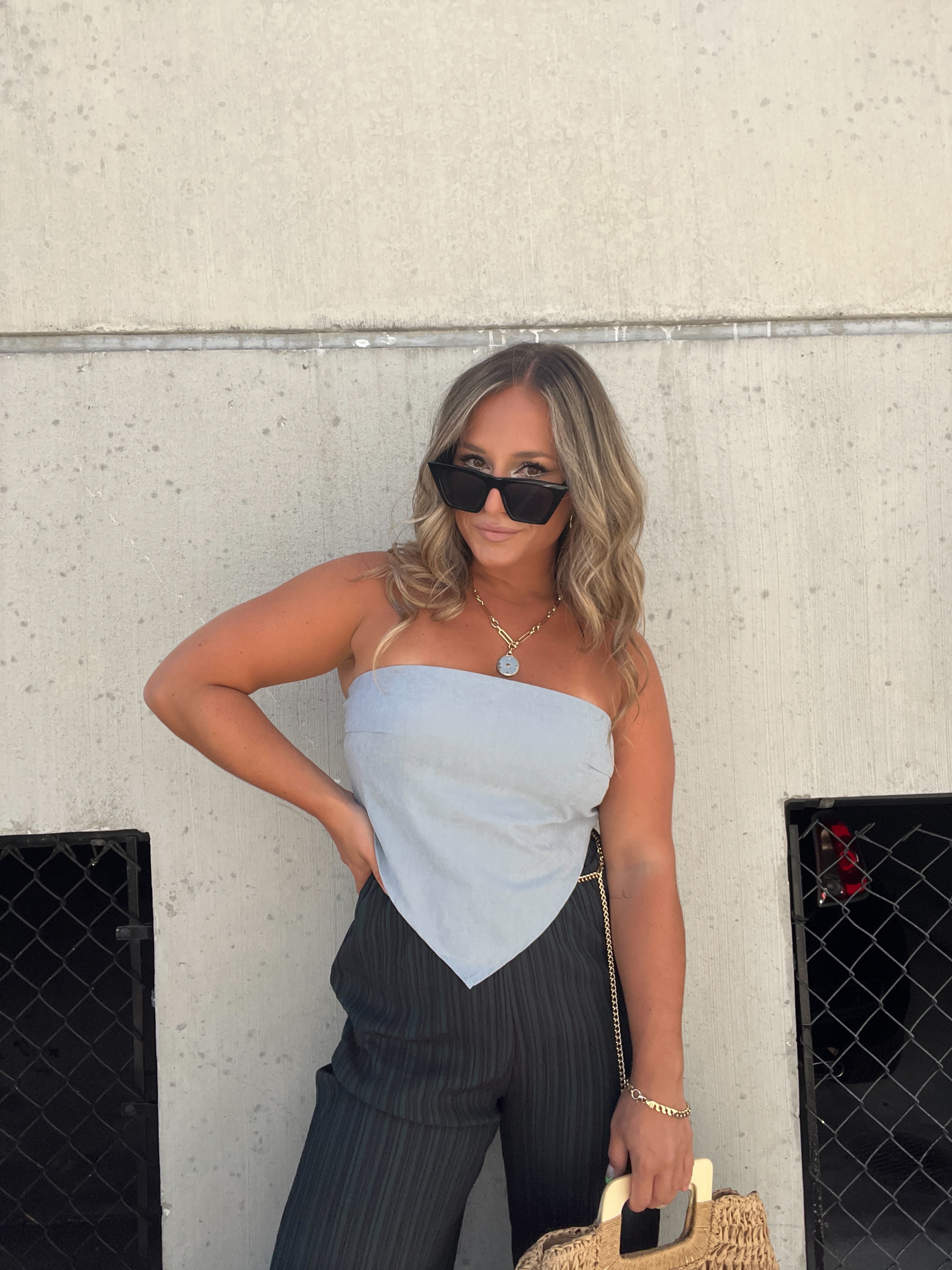 SECOND CHANCES SCARF TOP DENIM