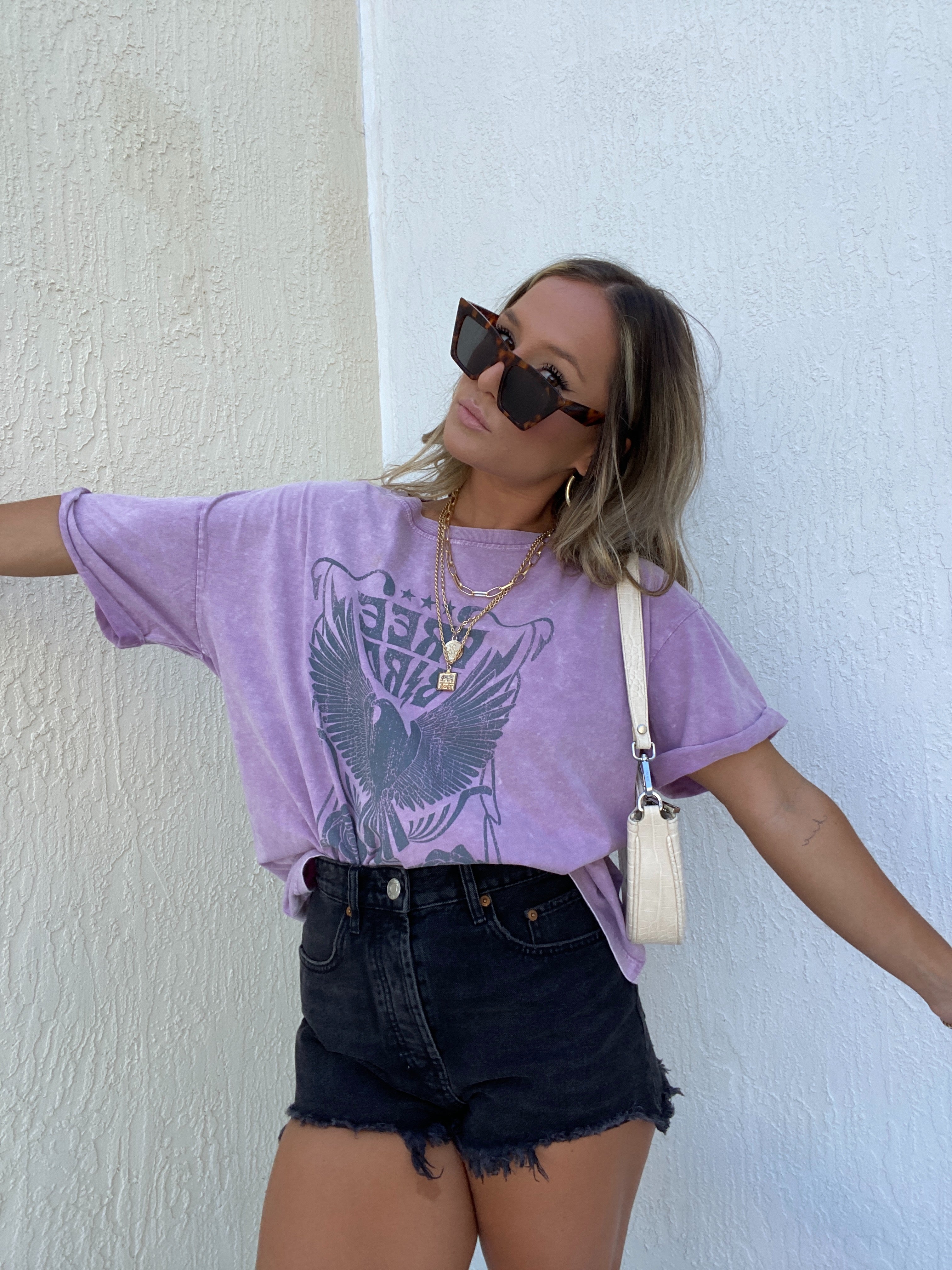 Washed Free Bird Graphic Tee Lavender