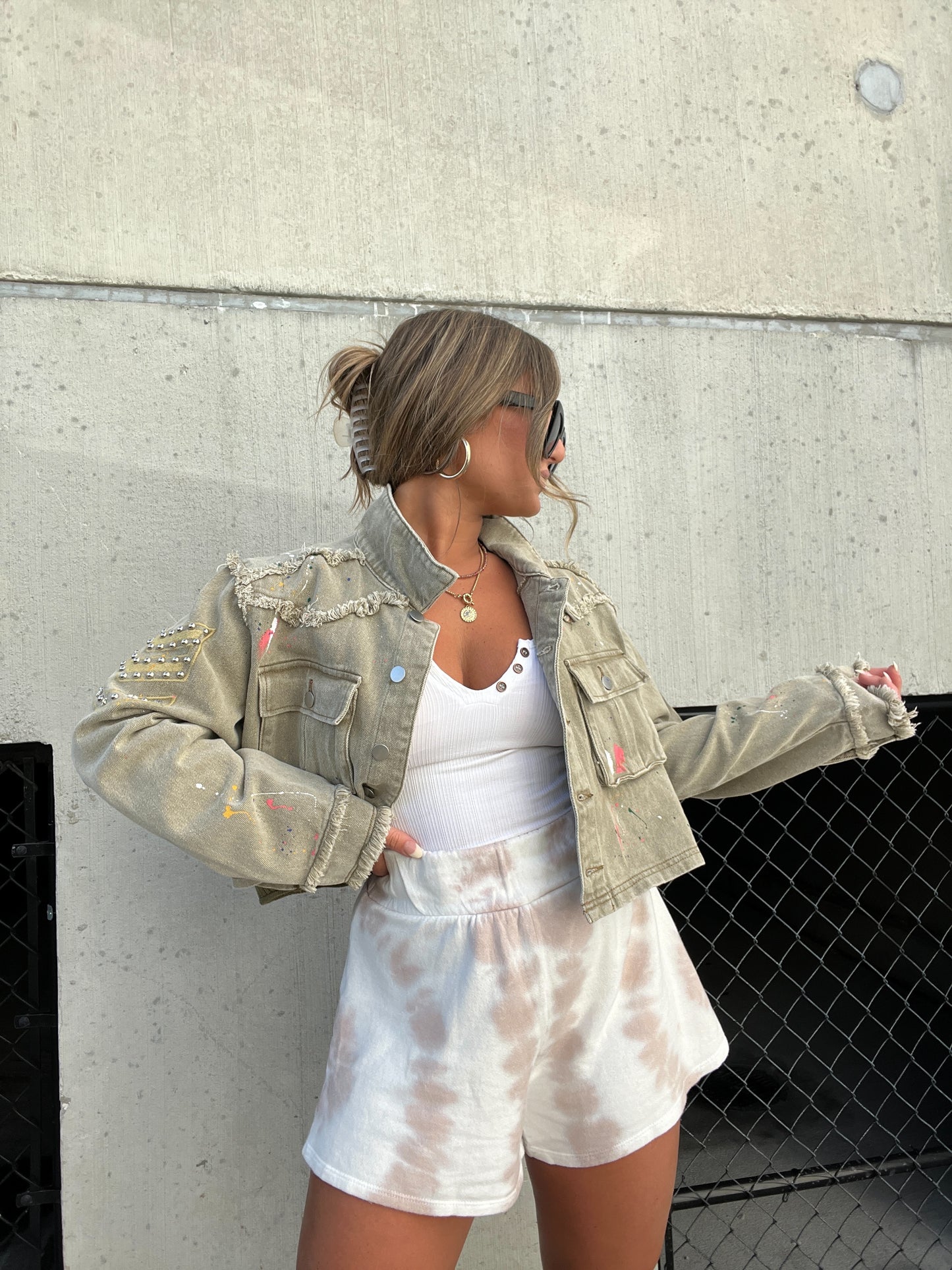 OLIVE SPLATTERED MIX JACKET