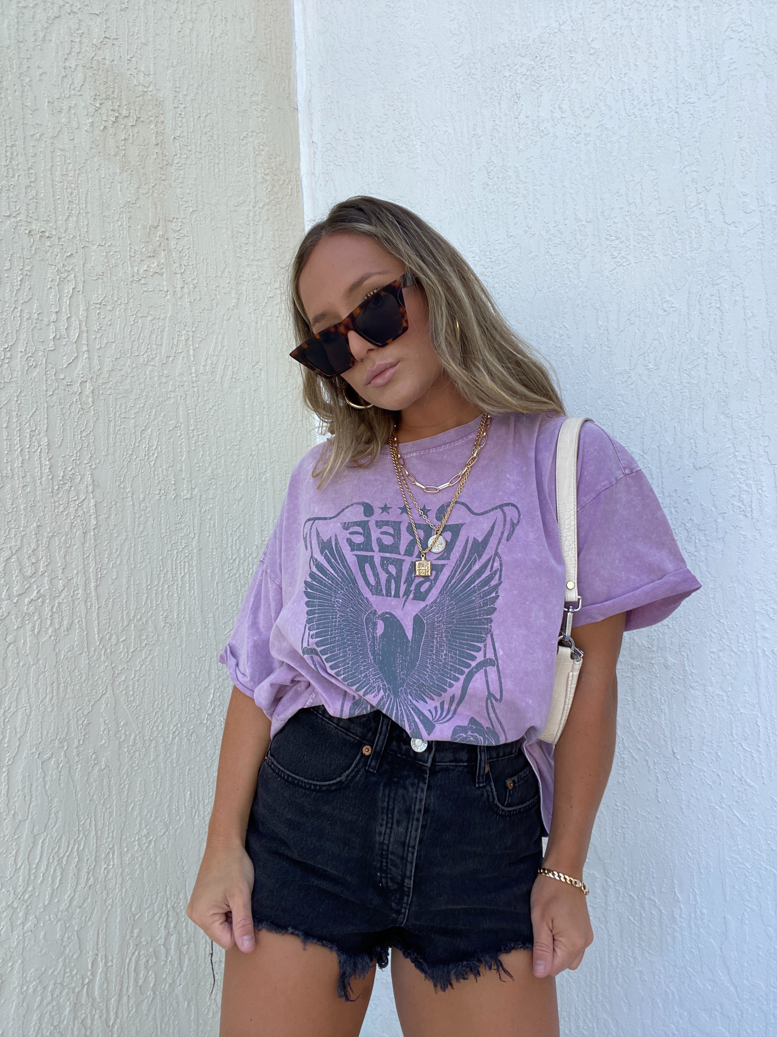Washed Free Bird Graphic Tee Lavender