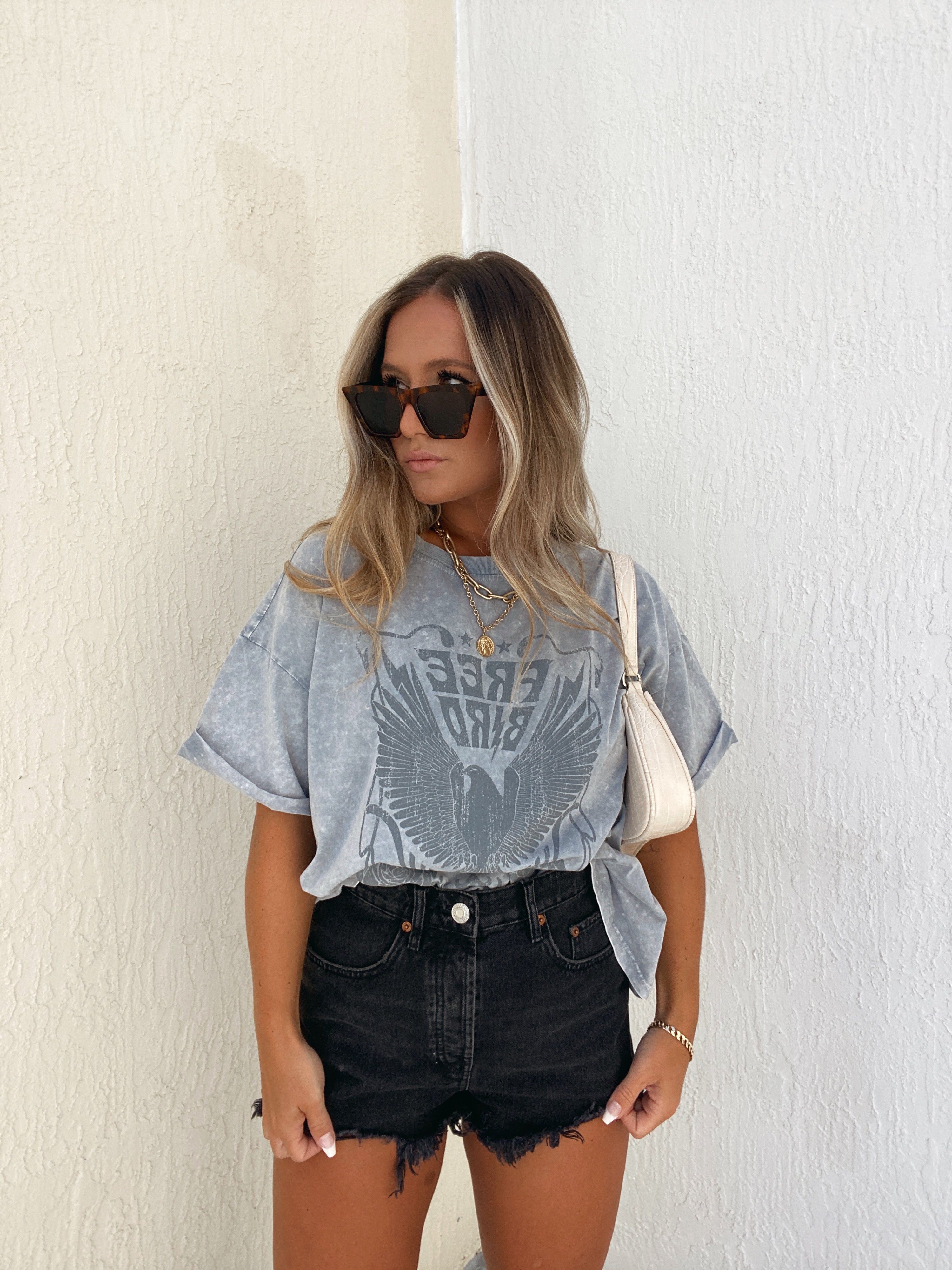 Washed Free Bird Graphic Tee Denim