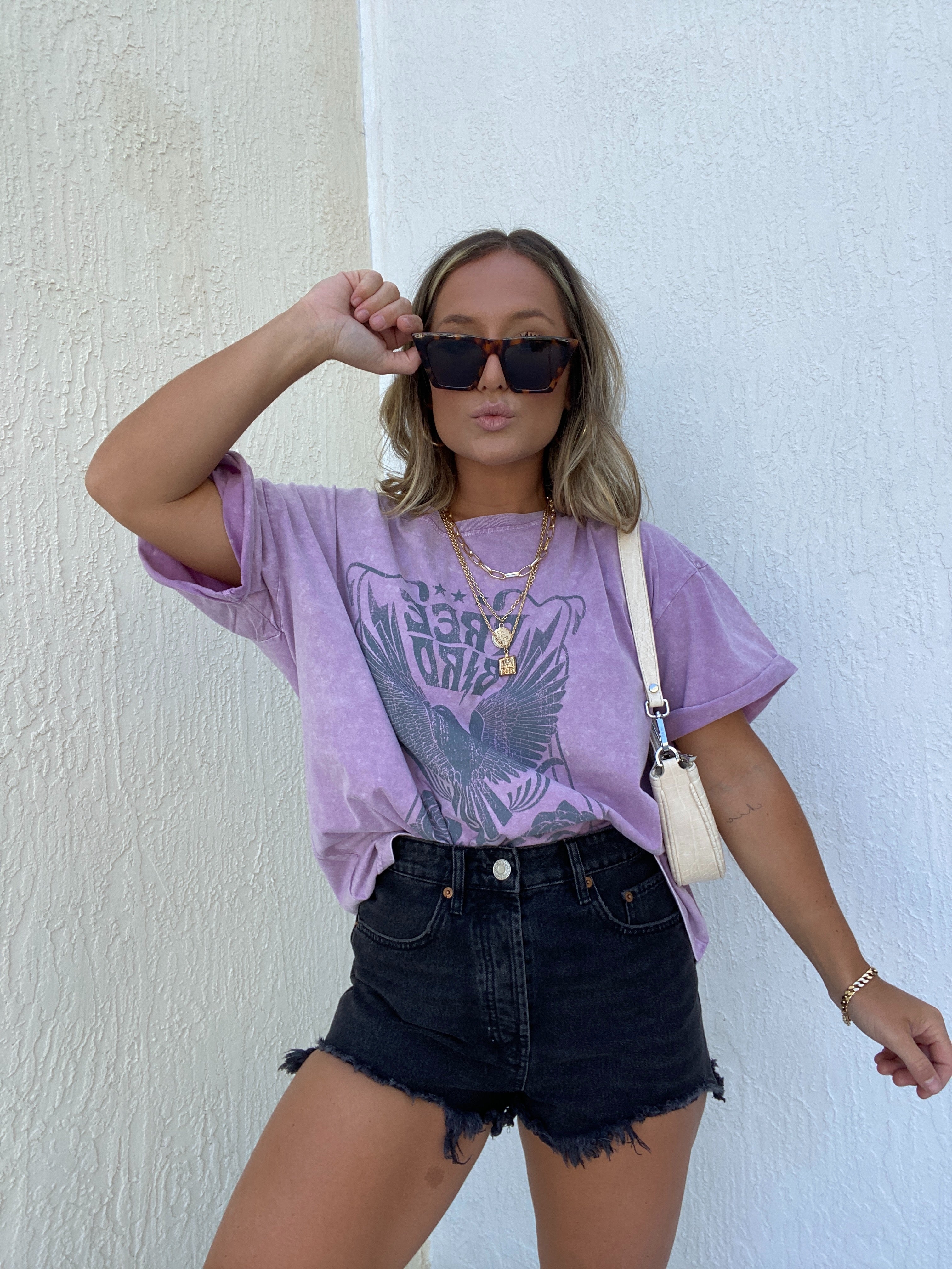 Washed Free Bird Graphic Tee Lavender