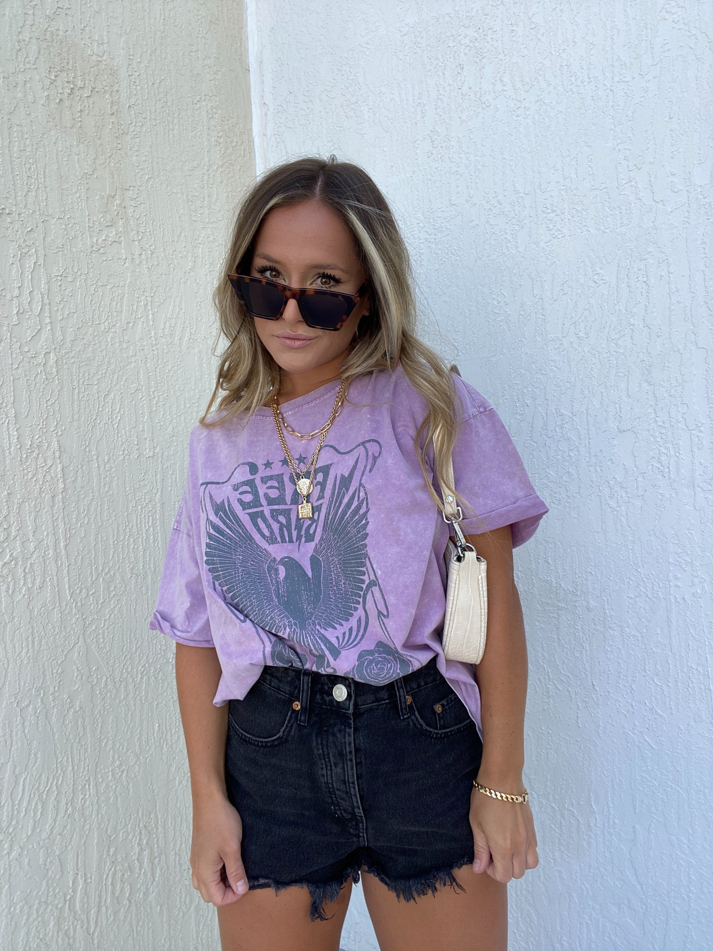 WASHED FREE BIRD GRAPHIC TEE LAVENDER